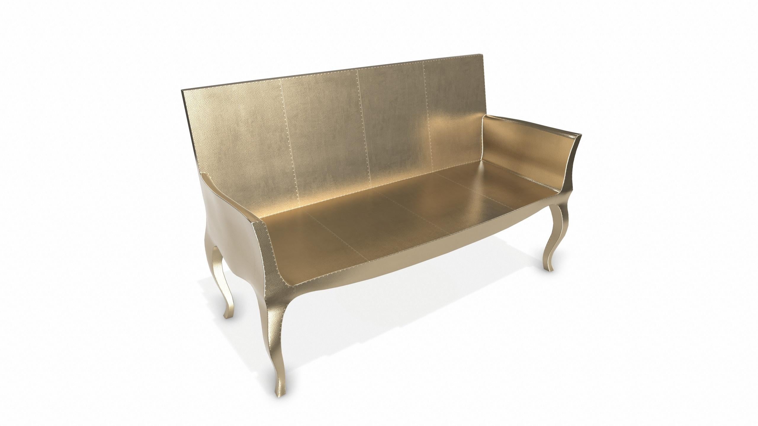 Louise Settee Art Deco Lounge Chairs in Mid. Hammered Brass by Paul Mathieu For Sale 2