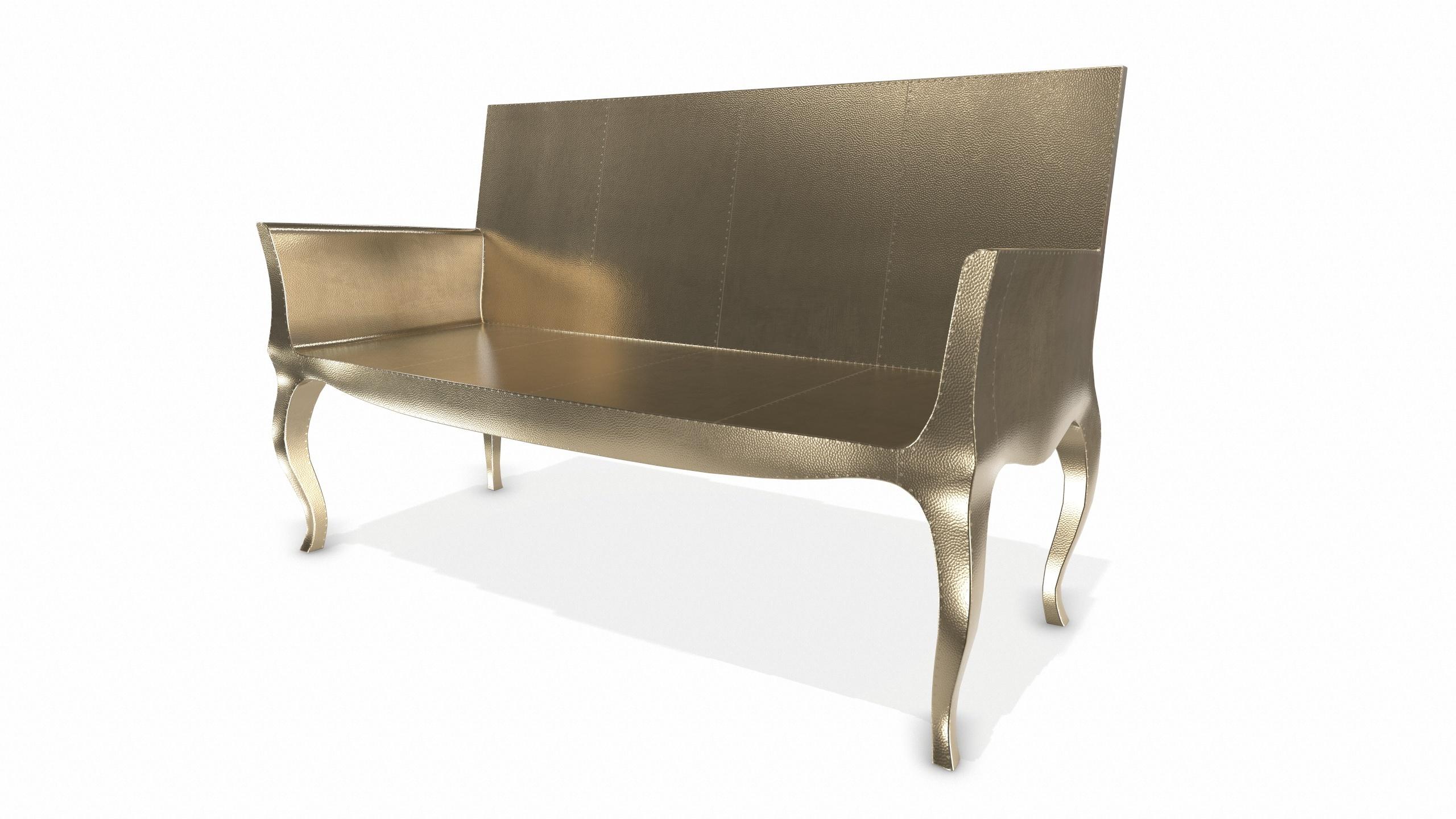 American Louise Settee Art Deco Lounge Chairs in Mid. Hammered Brass by Paul Mathieu For Sale