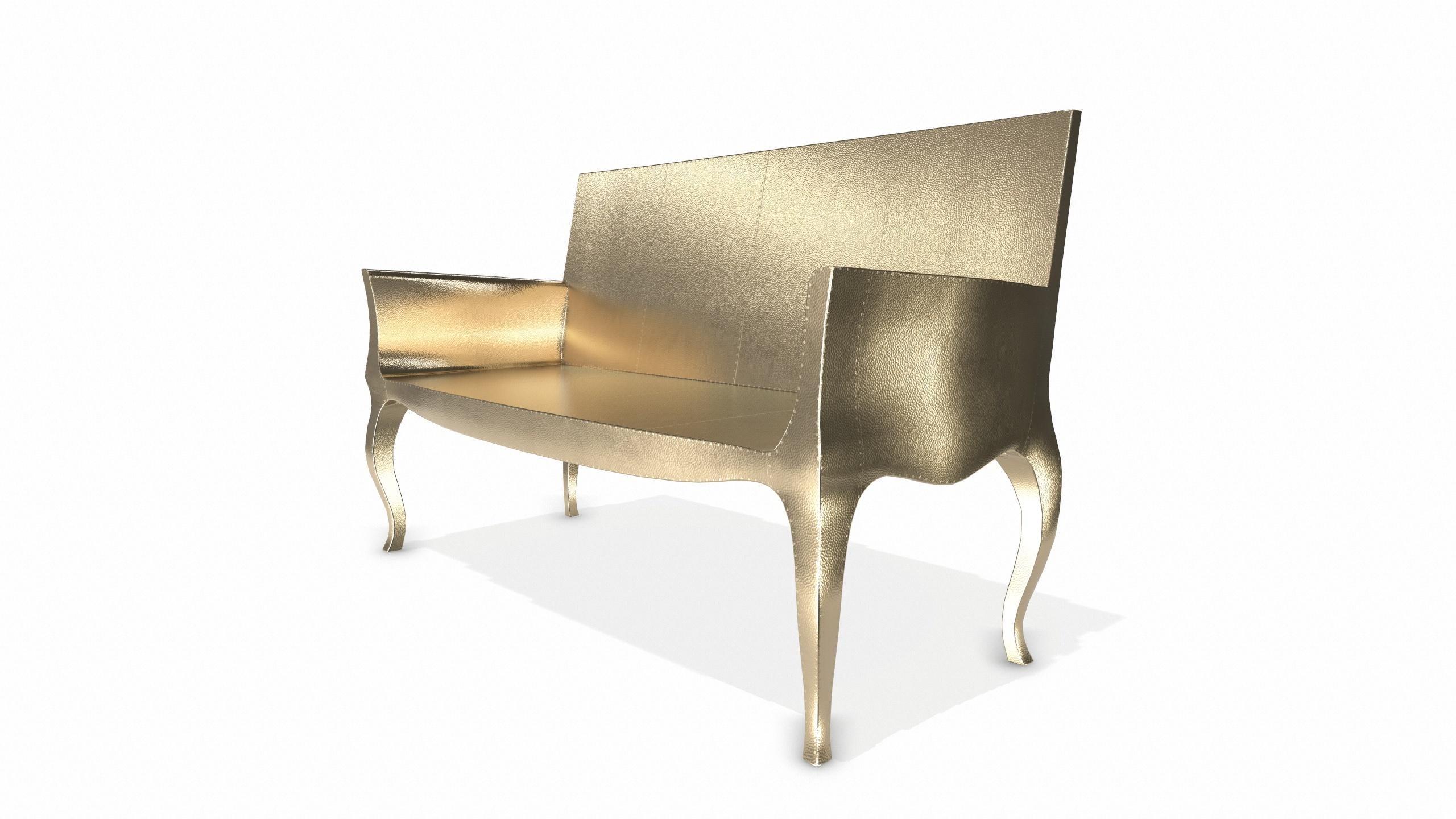 Hand-Crafted Louise Settee Art Deco Lounge Chairs in Mid. Hammered Brass by Paul Mathieu For Sale
