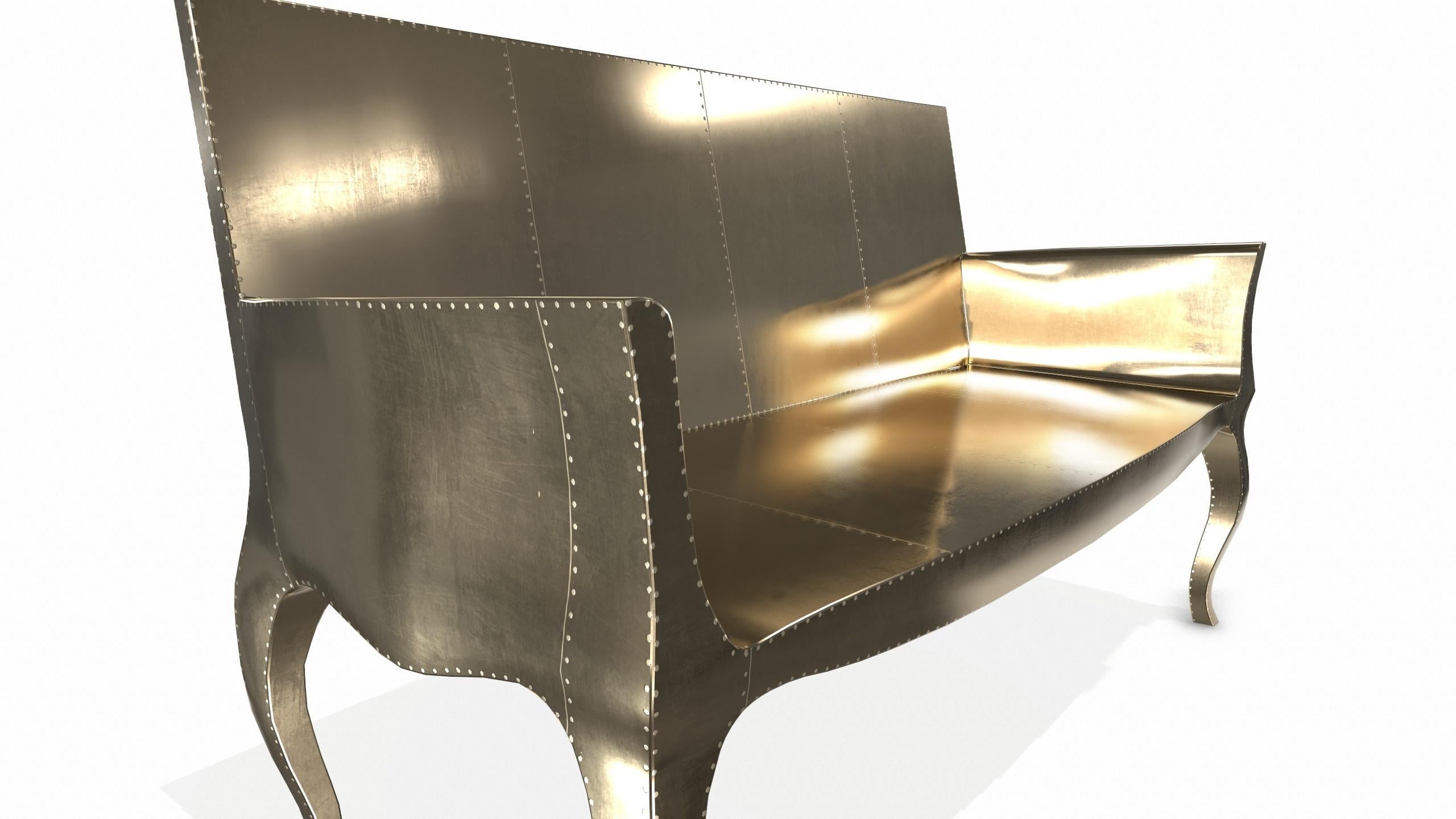 Metal Louise Settee Art Deco Settees in Smooth Brass by Paul Mathieu for S Odegard For Sale