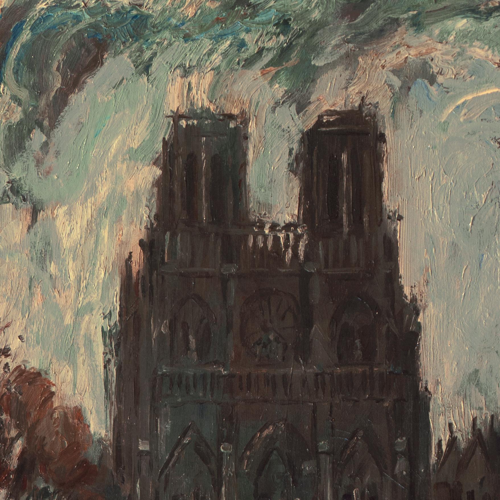 'Paris, Notre Dame after the Storm', Salon des Artistes Français, Woman Artist - Expressionist Painting by Louise Sourdy 