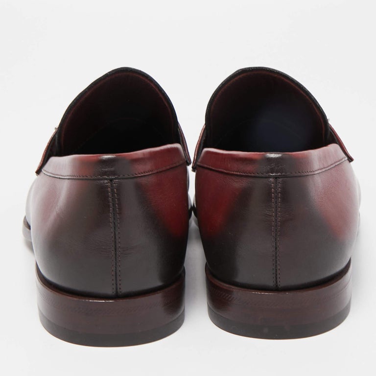Louise Vuitton Burgundy/Black Leather Slip On Loafers Size 41