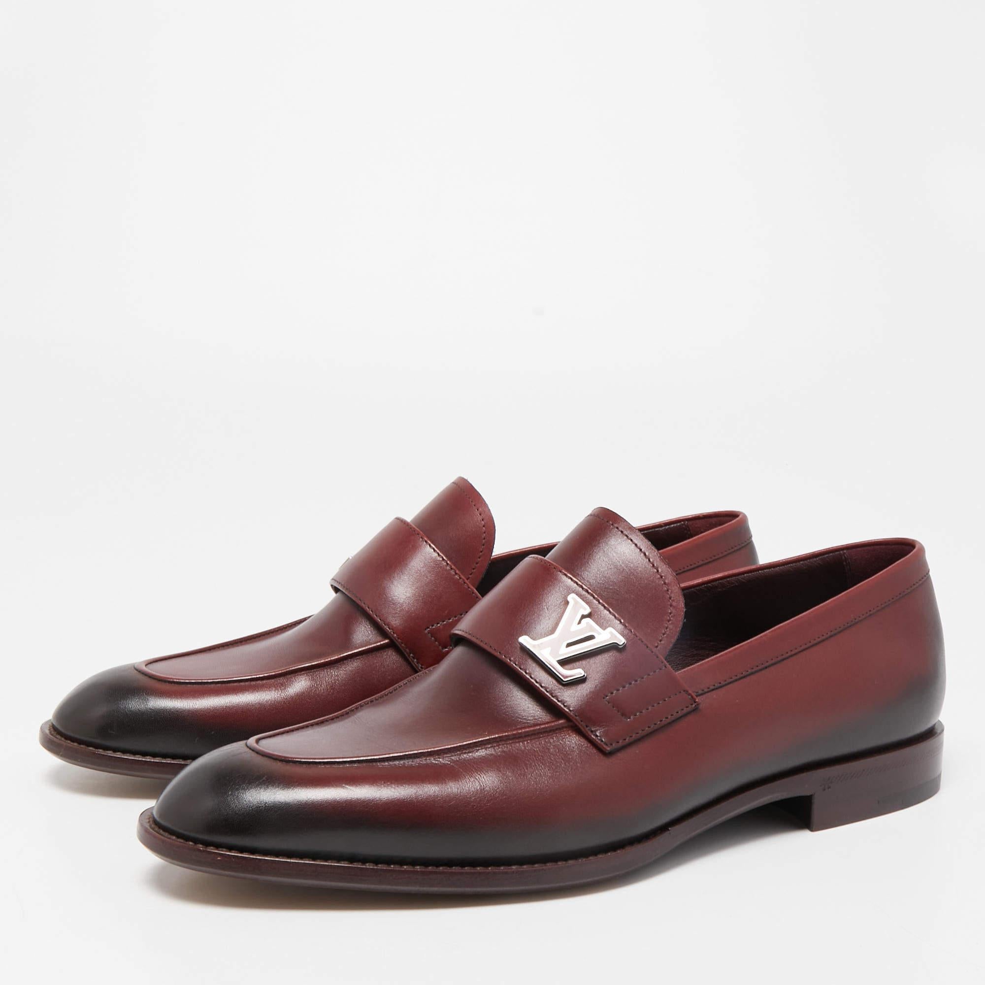 Louise Vuitton Burgundy/Black Leather Slip On Loafers Size 41 4