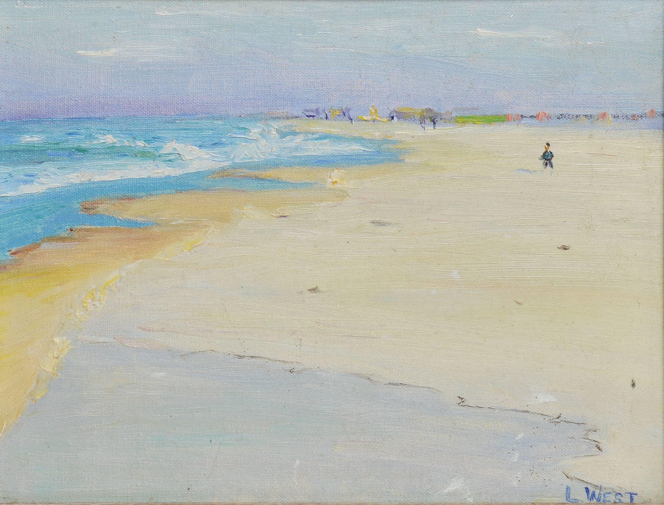 Antique American Impressionist Oil Painting, Hamptons Beach View by Louise West 1