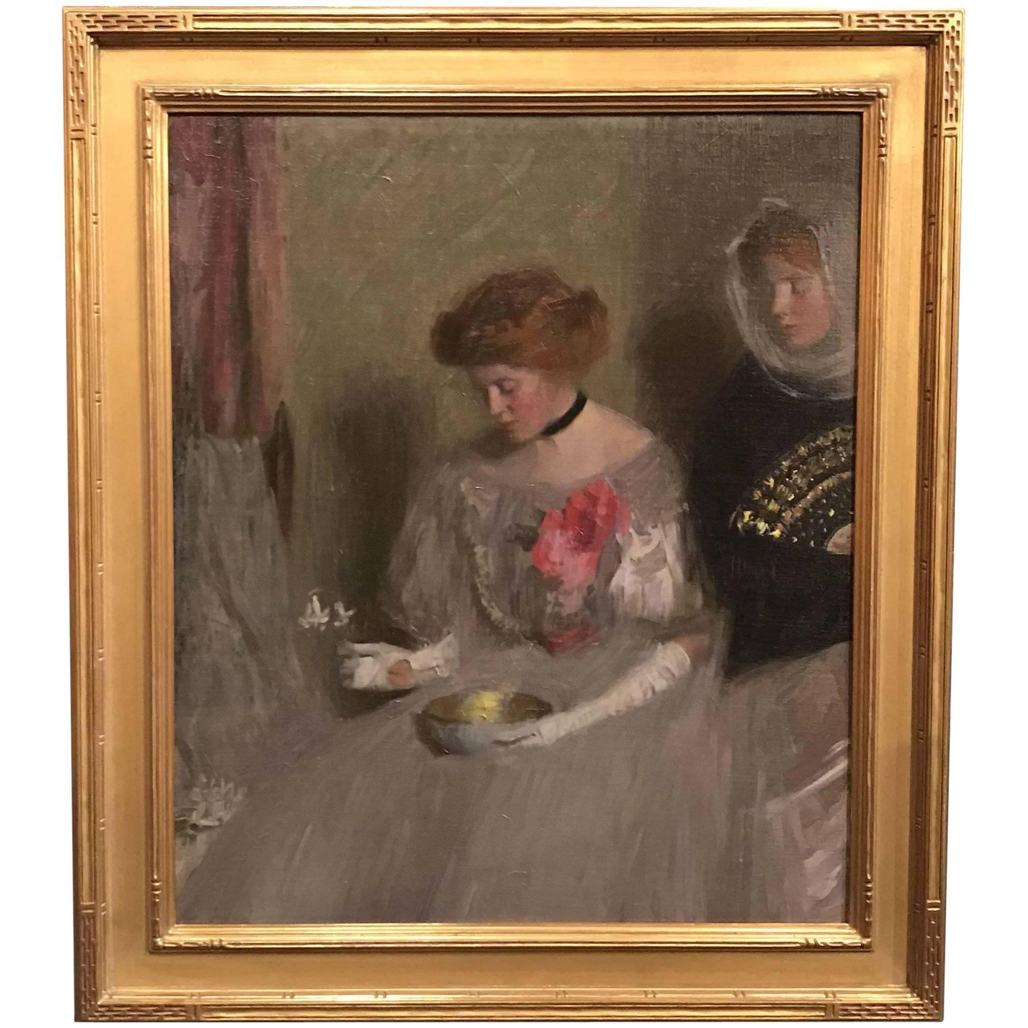 Louise Williams Jackson Portrait Painting - Two Figures with Bowl and Fan