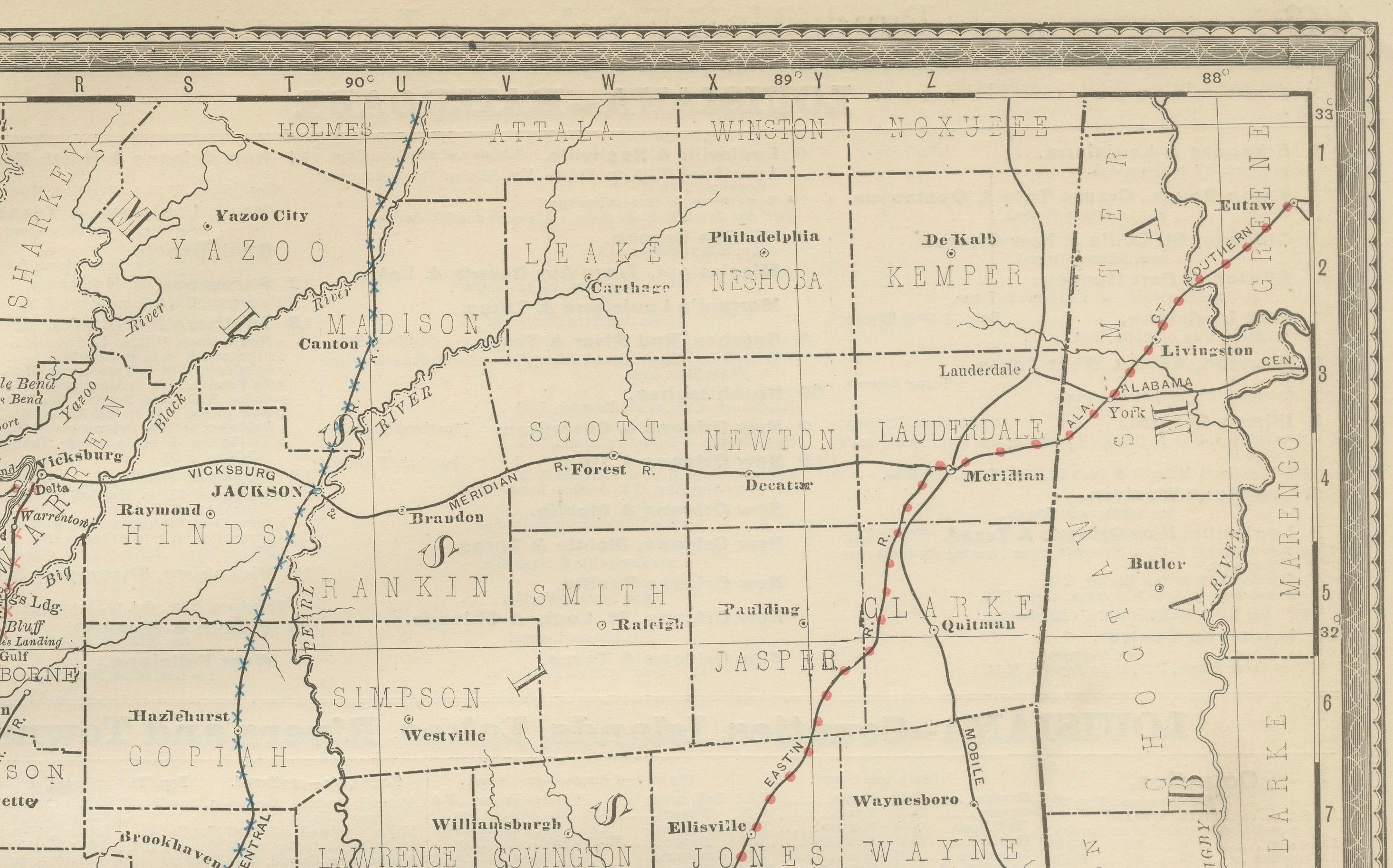 19th Century Louisiana Antique Map 1888 – The Pelican State, Railroads & Counties For Sale