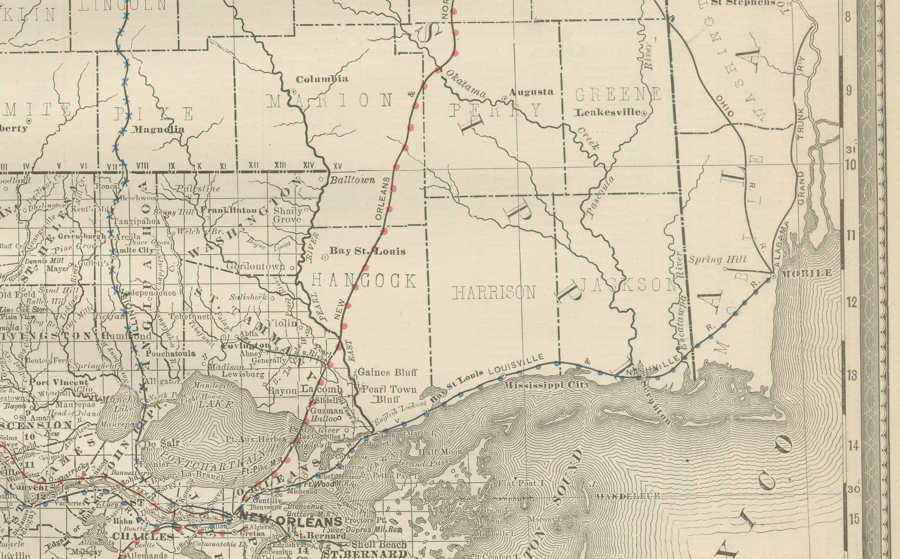 Paper Louisiana Antique Map 1888 – The Pelican State, Railroads & Counties For Sale