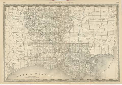 Louisiana Antique Map 1888 – The Pelican State, Railroads & Counties