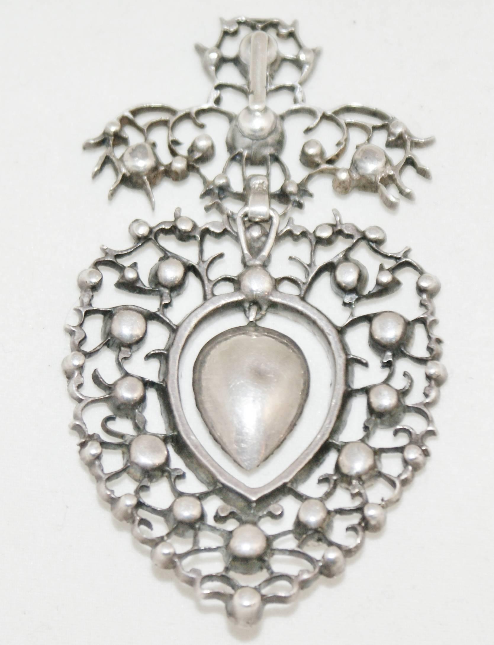 Cushion Cut LouisXVI c1780 Antique French Paste Heart Pendant For Sale