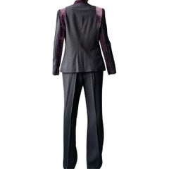 Loulou de la Falaise Baroque Pant Suit - Chocolate Crepe & Plum Velvet - 2000s