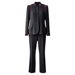 Loulou de la Falaise Baroque Pant Suit - Chocolate Crepe & Plum Velvet - 2000s