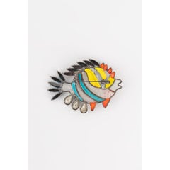 Loulou De La Falaise "Fish" Silvery Metal Brooch