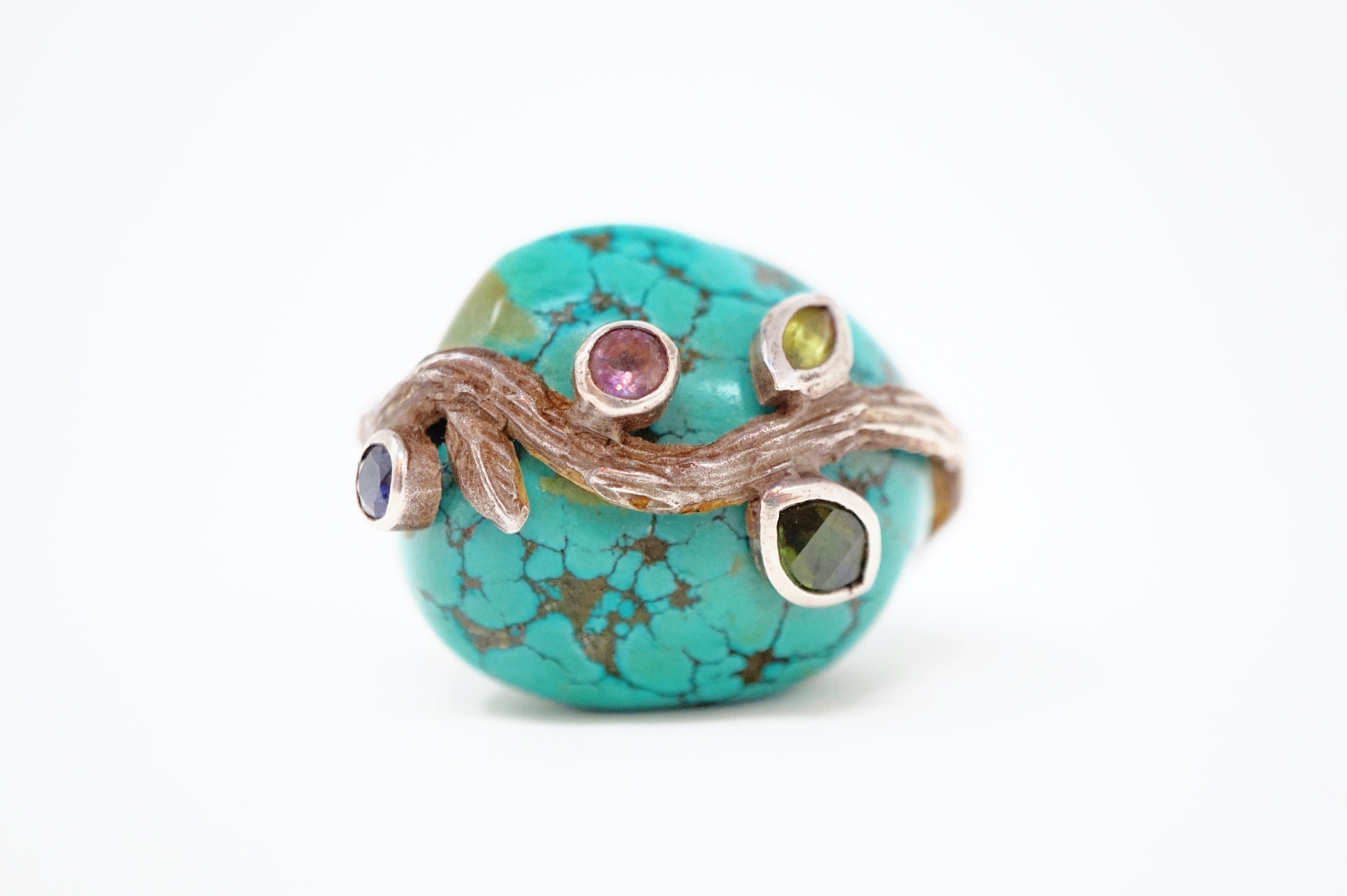 Loulou de la Falaise Large Turquoise Cocktail Ring with Gemstone Accents 1
