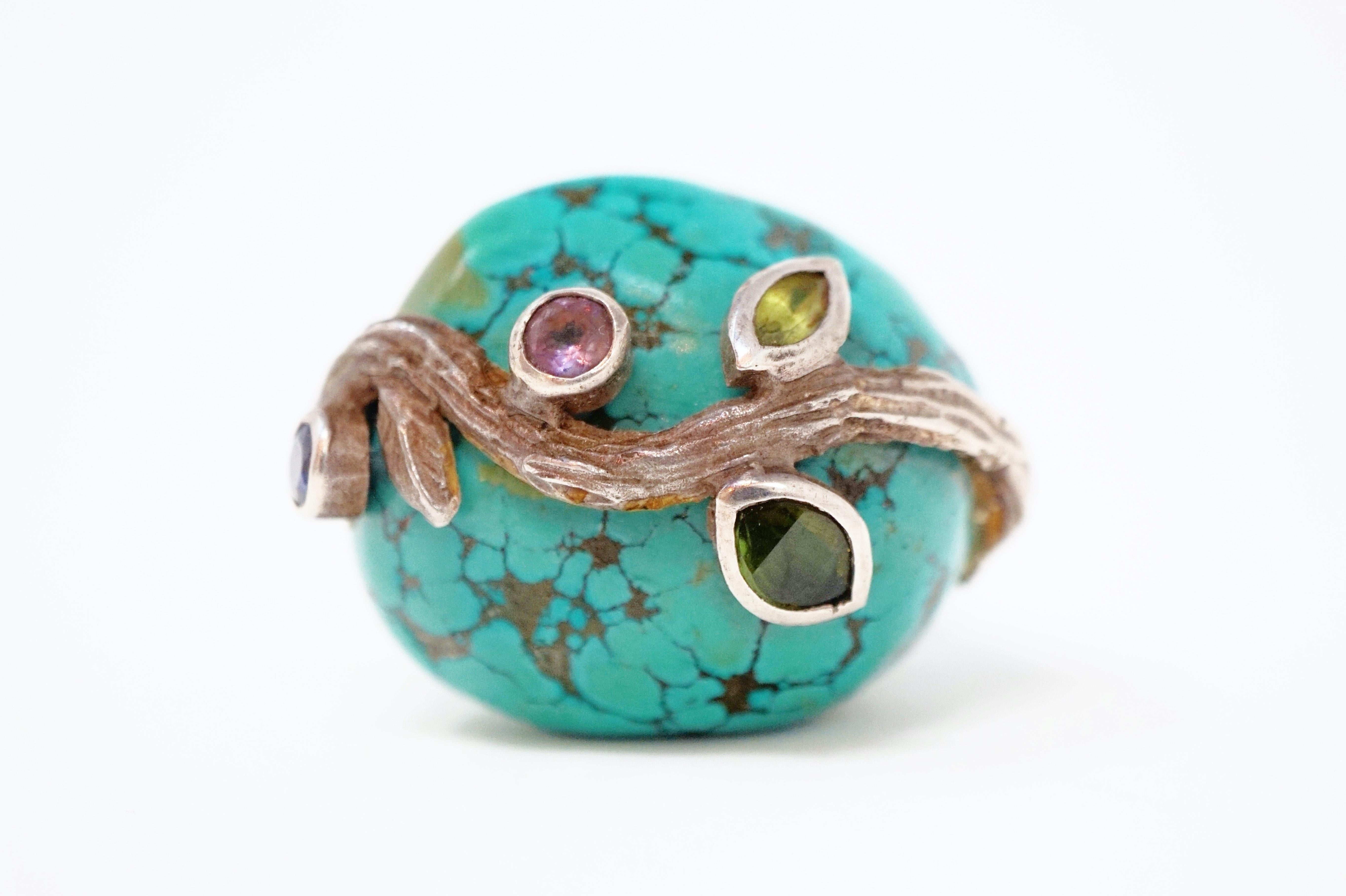 Loulou de la Falaise Large Turquoise Cocktail Ring with Gemstone Accents 2