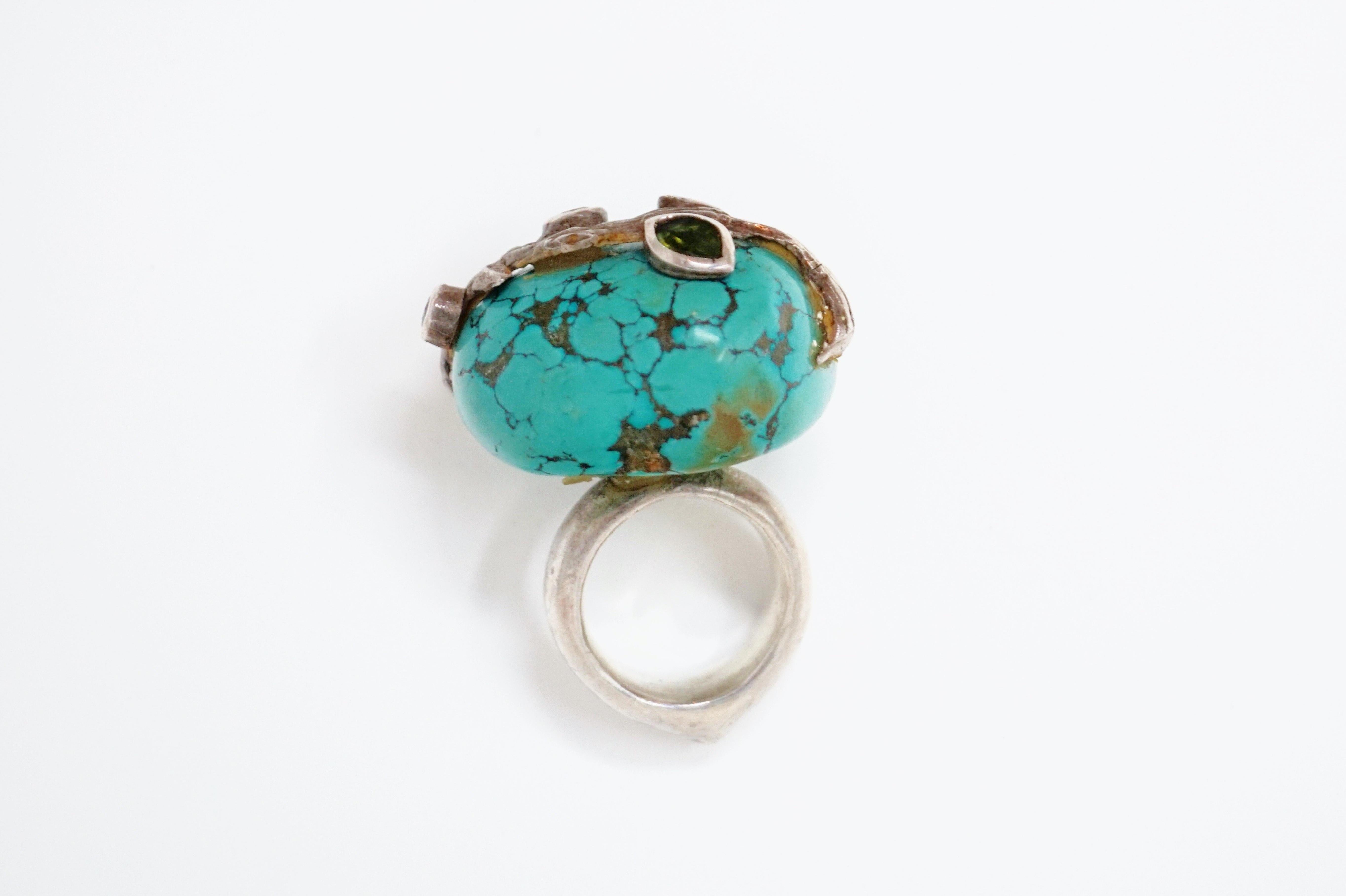 Loulou de la Falaise Large Turquoise Cocktail Ring with Gemstone Accents 3