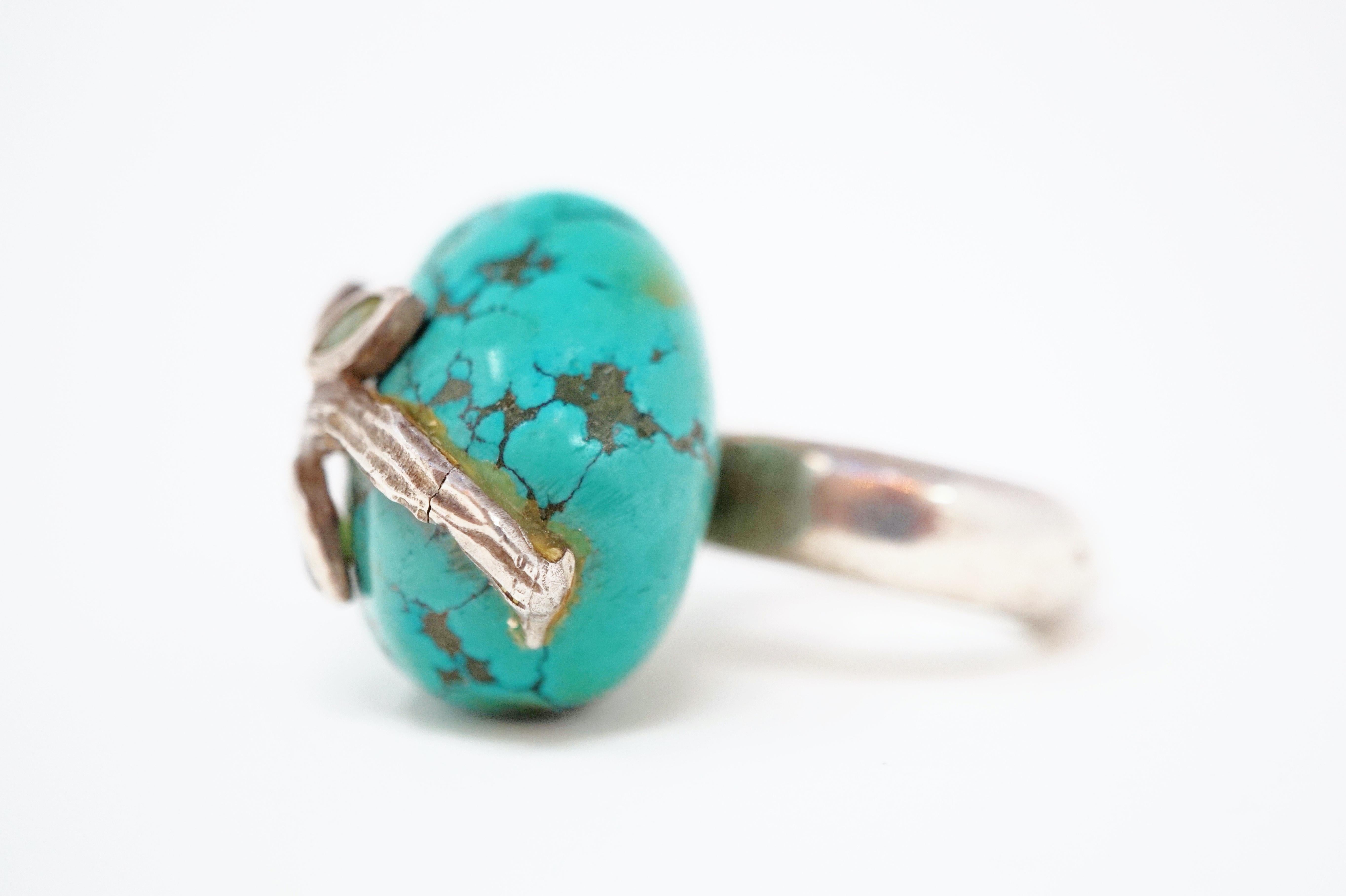 Modern Loulou de la Falaise Large Turquoise Cocktail Ring with Gemstone Accents