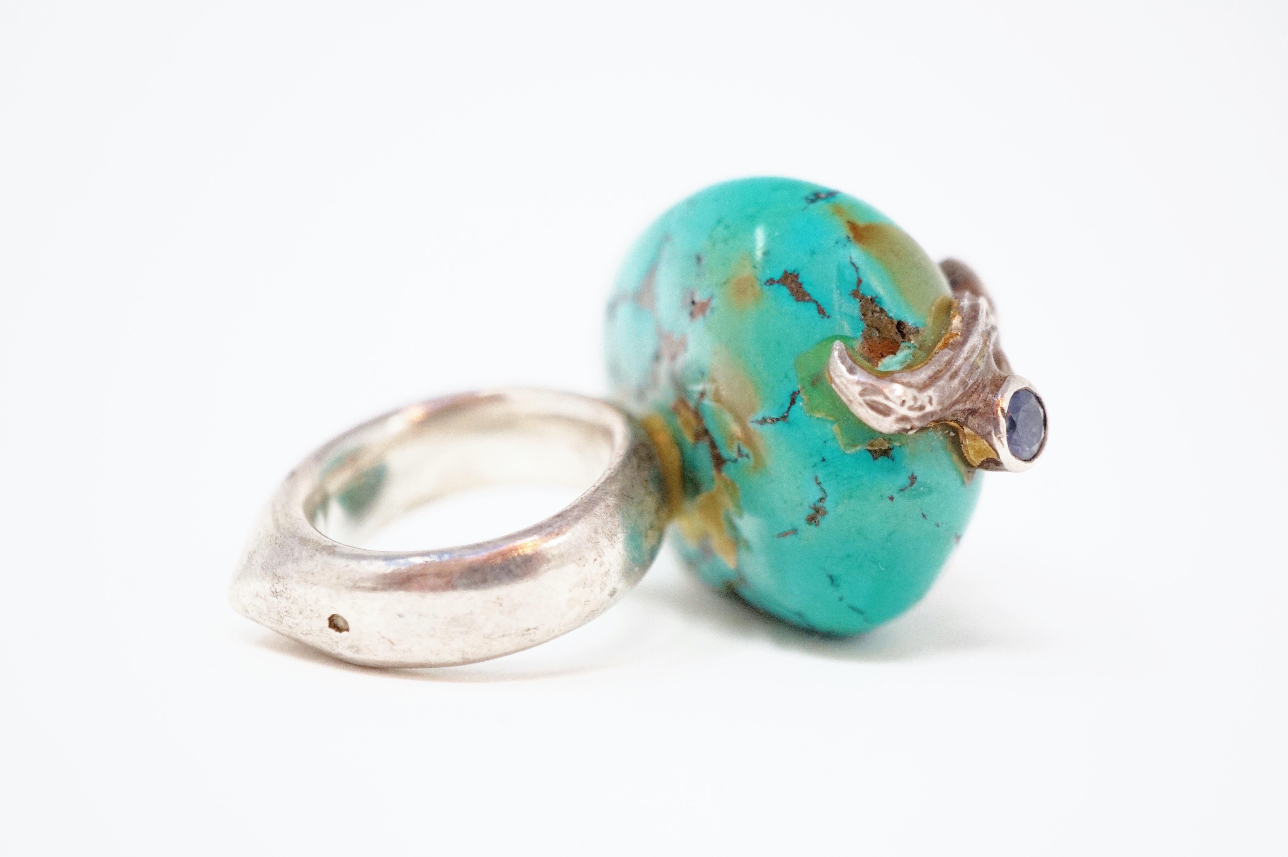 Loulou de la Falaise Large Turquoise Cocktail Ring with Gemstone Accents In Good Condition In McKinney, TX