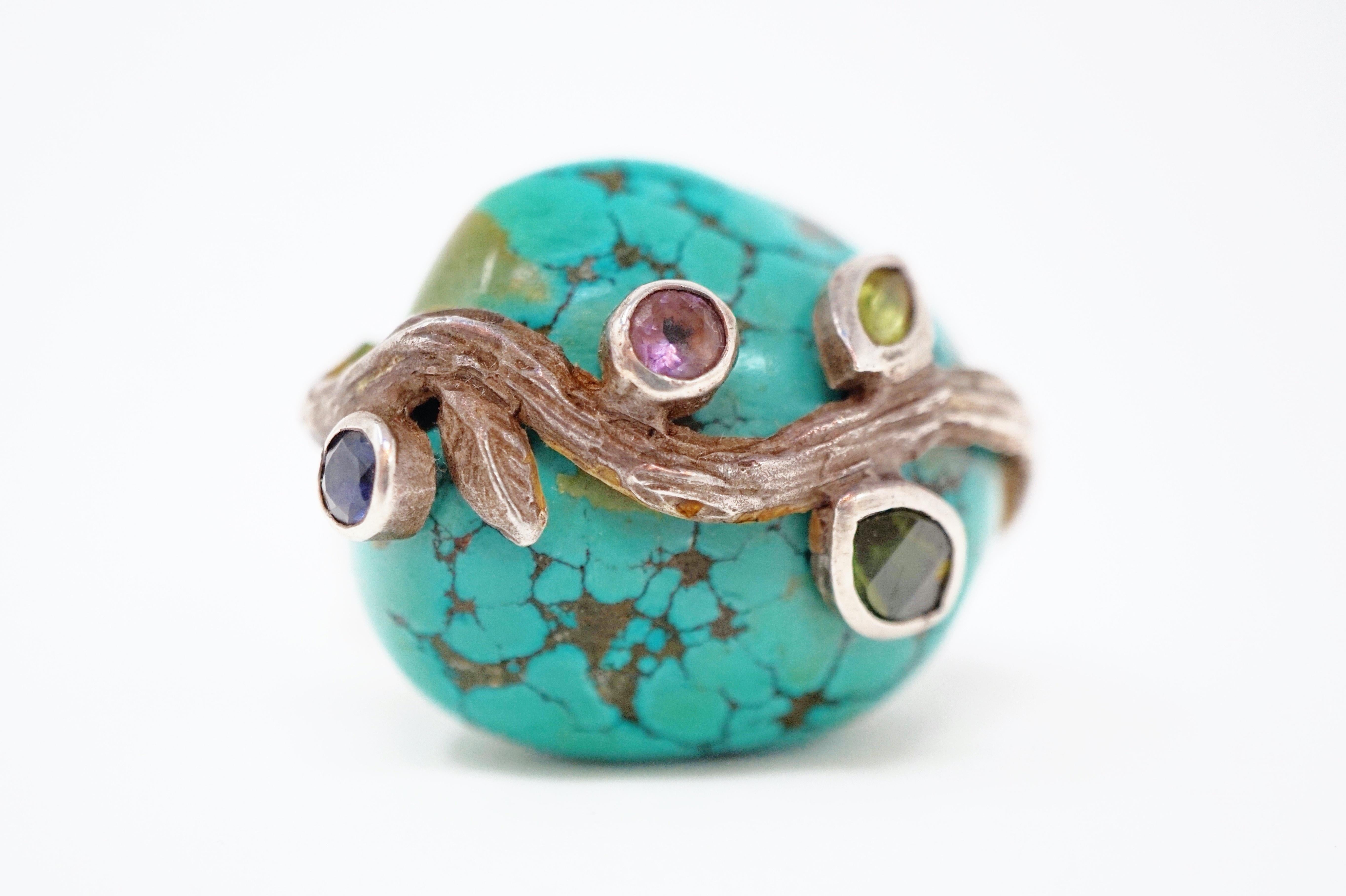 Women's Loulou de la Falaise Large Turquoise Cocktail Ring with Gemstone Accents