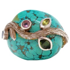 Loulou de la Falaise Grande bague cocktail turquoise avec accents de pierres précieuses