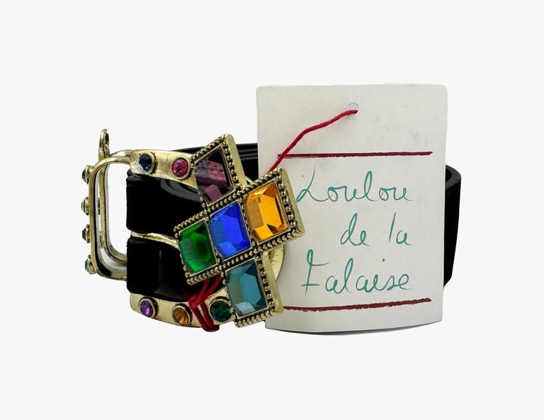 Vintage Loulou de la Falaise Belt Loulou de la Falaise leather belt with glass cabochons at  main image 3