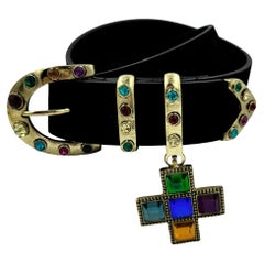 Loulou de la Falaise ceinture en cuir avec cabochons en verre