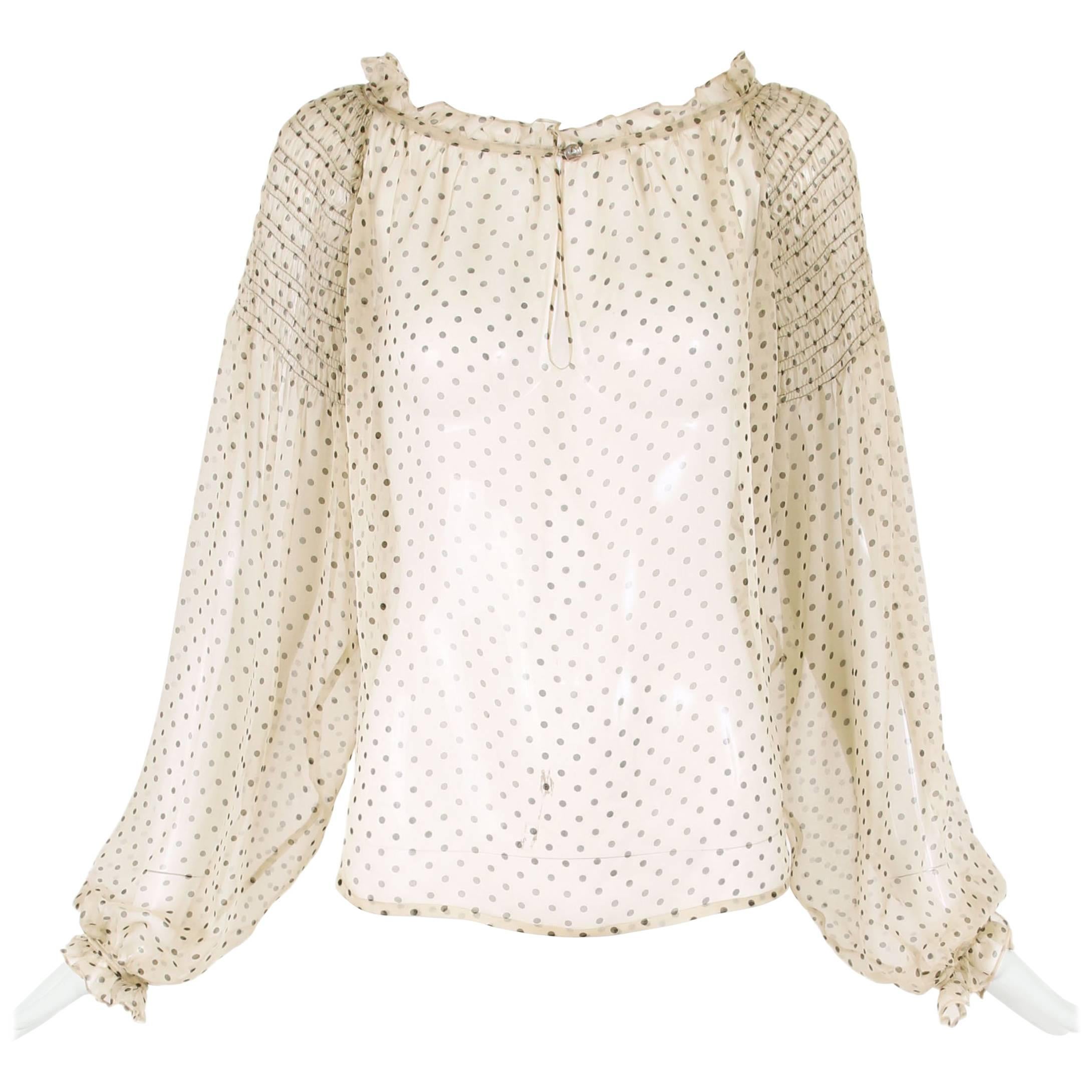 Loulou de la Falaise Silk Chiffon Polka Dot Blouse