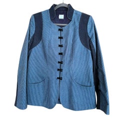 Loulou de la Falaise Vintage Blue Micro-Check Jacket - Frog Fasteners - 2000s