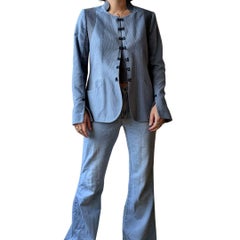 Loulou de la Falaise Vintage Blue Micro-Check Jacket - Frog Fasteners - 2000s