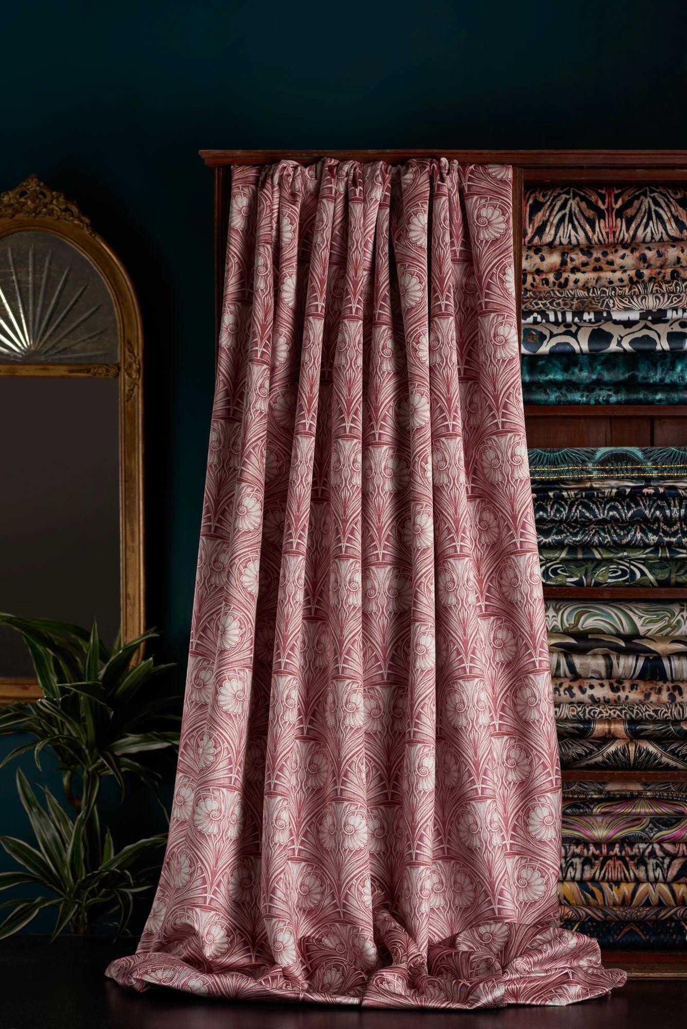A beautifully soft and sensual design in blush rose pink. Picking up on Anna’s love of Art Nouveau, this design was hand painted, a feminine floral motif inside a scallop shell.

This velvet is midweight, with a strong straight woven backing, so is