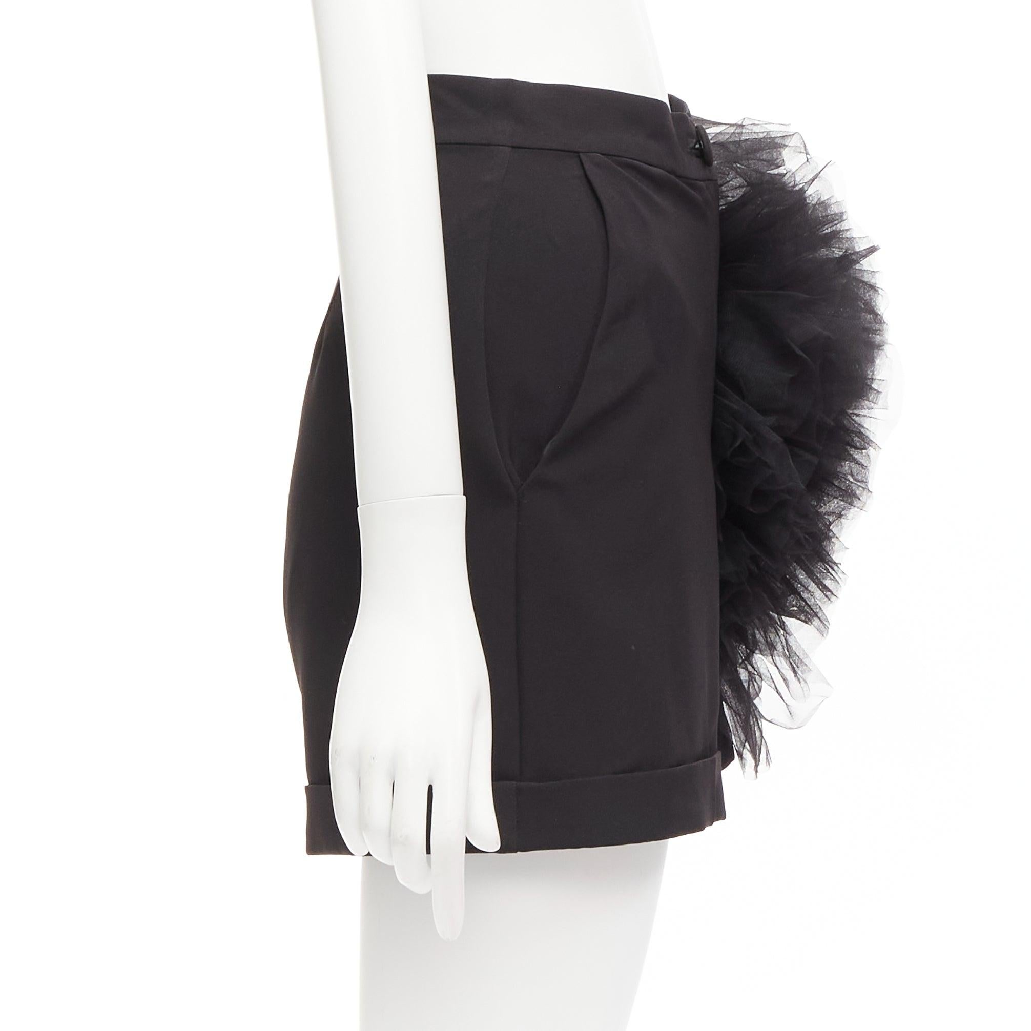 Women's LOULOU STUDIO black oversized tulle flower high waisted cuffed shorts XS For Sale