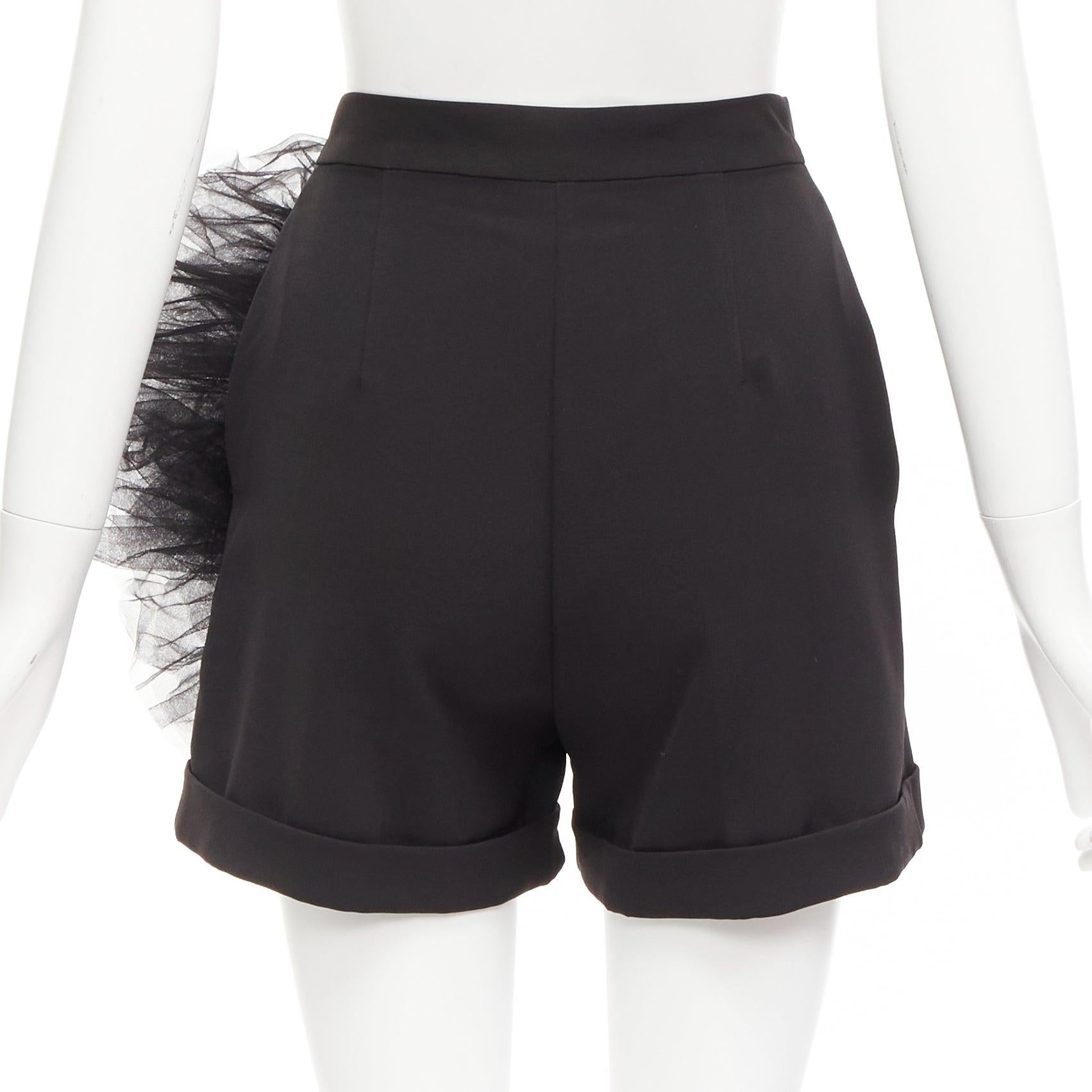 LOULOU STUDIO black oversized tulle flower high waisted cuffed shorts XS For Sale 1