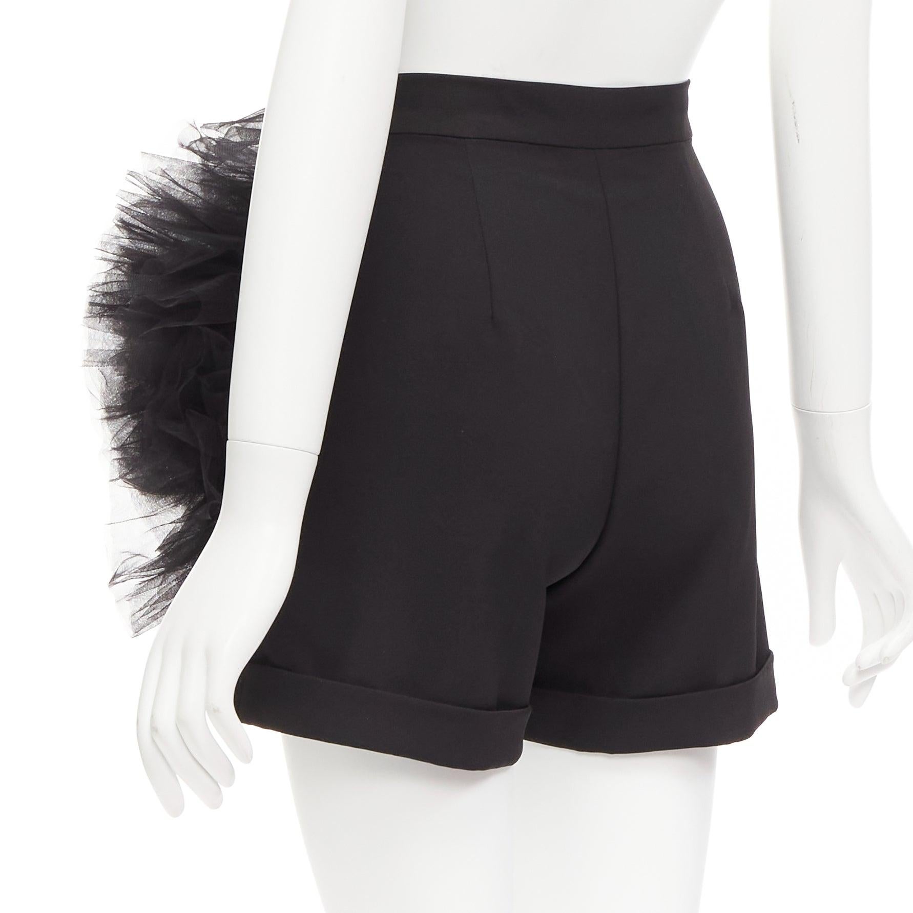 LOULOU STUDIO black oversized tulle flower high waisted cuffed shorts XS For Sale 2
