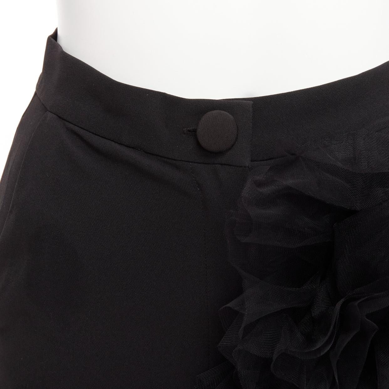 LOULOU STUDIO black oversized tulle flower high waisted cuffed shorts XS For Sale 3