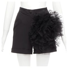 LOULOU STUDIO black oversized tulle flower high waisted cuffed shorts XS