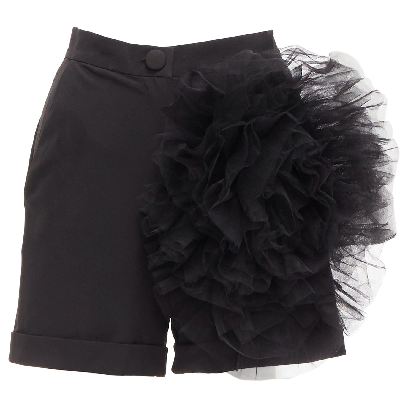 LOULOU STUDIO short noir surdimensionné en tulle avec fleurs à la taille haute XS