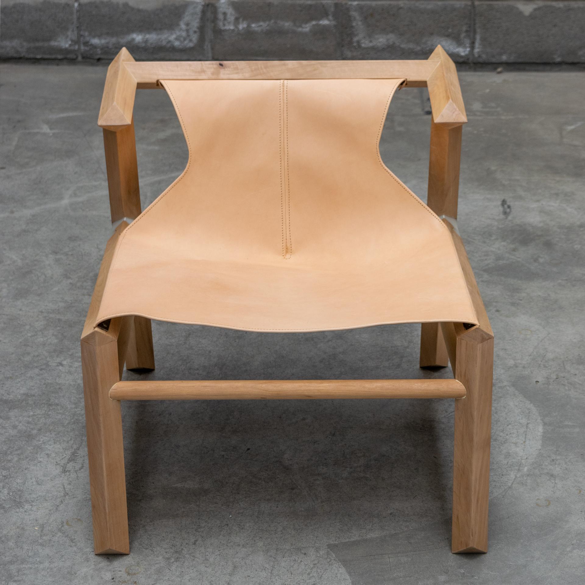 Minimalist Lounge chair in wood and leather from Patagonia For Sale