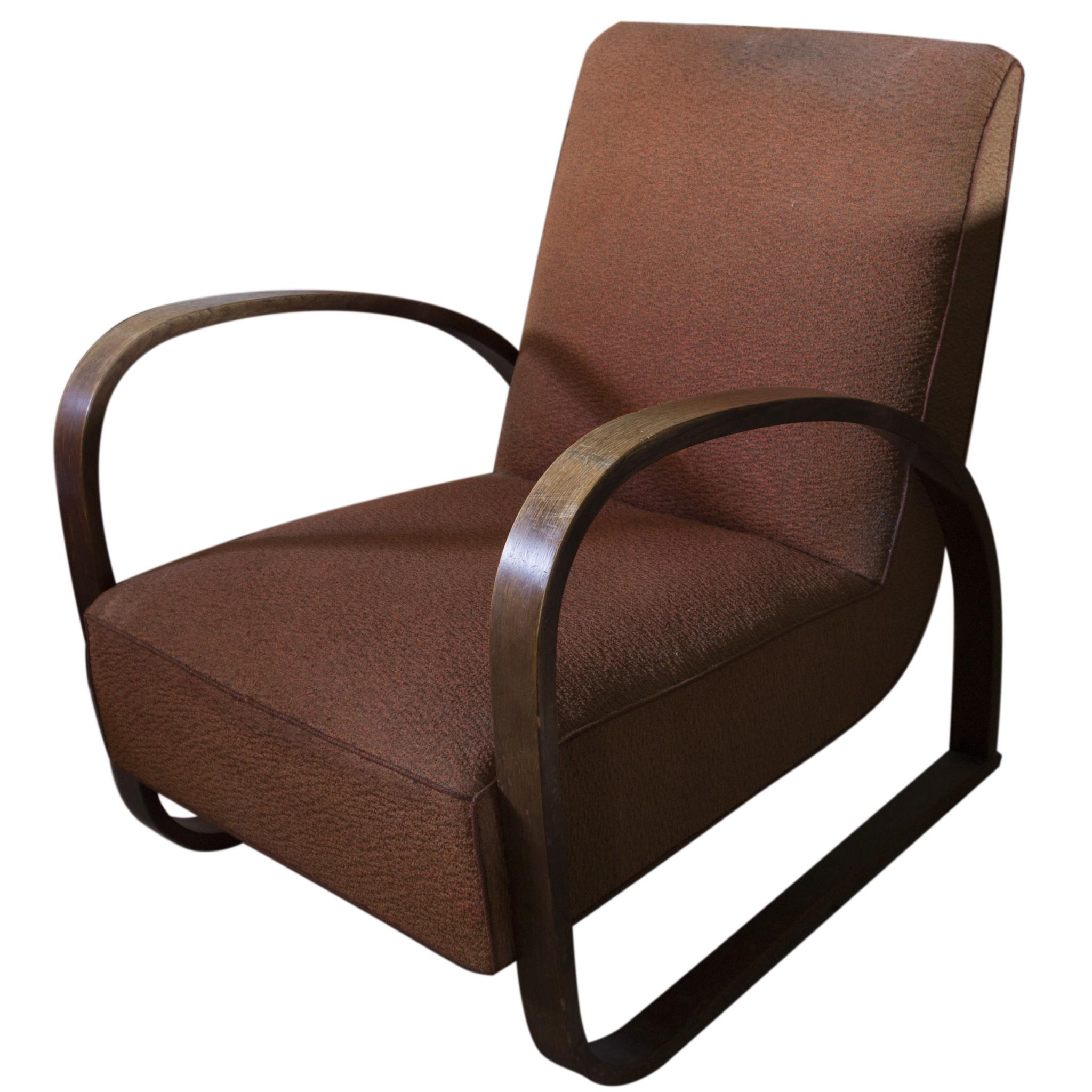 Bentwood Lounge Armchair H-70 Desingned by Jindrich Halabala, 1930s