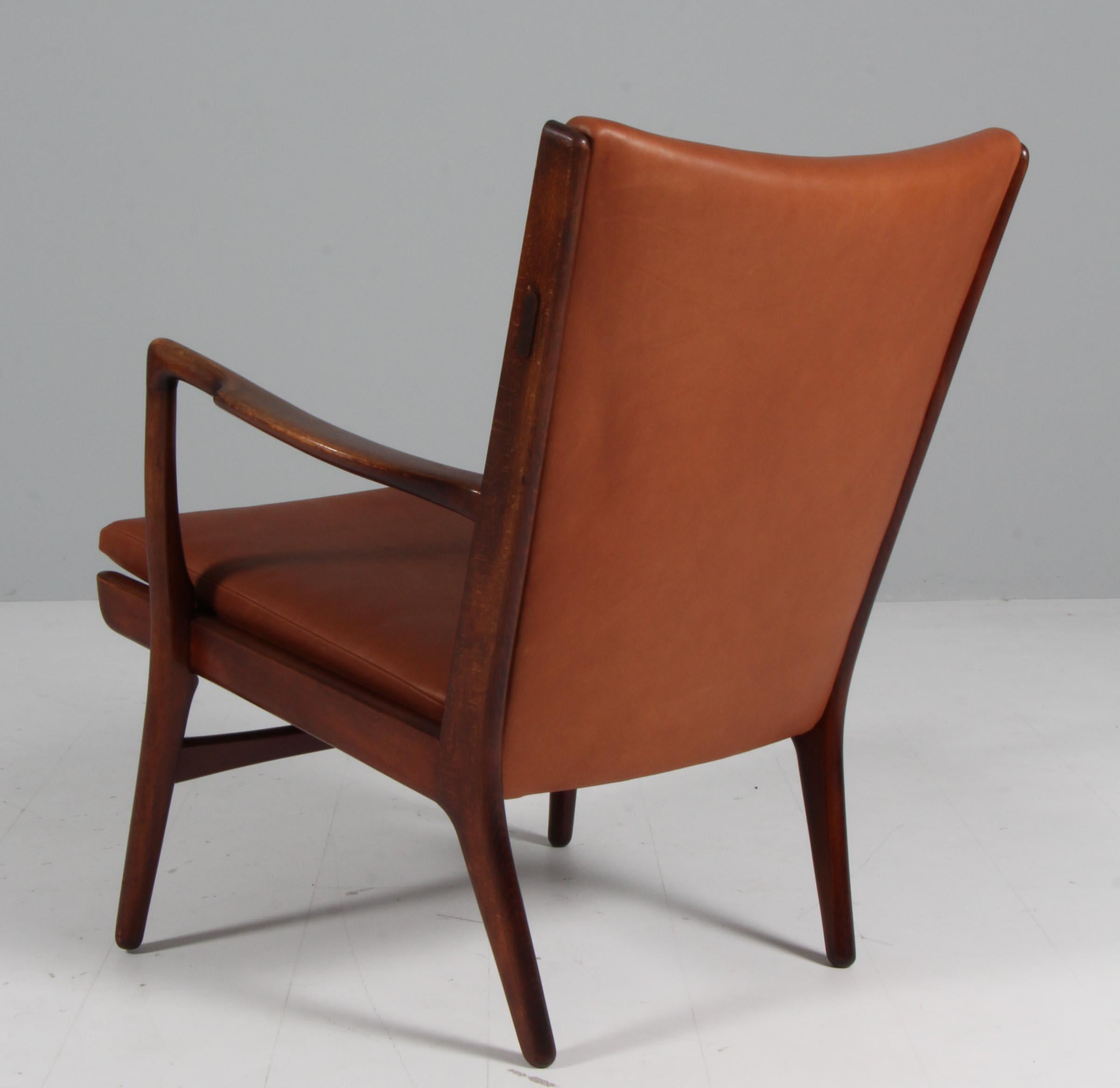 Leather Lounge / armchair, Model AP16, by Hans Wegner for A.P. Stolen. Full grain
