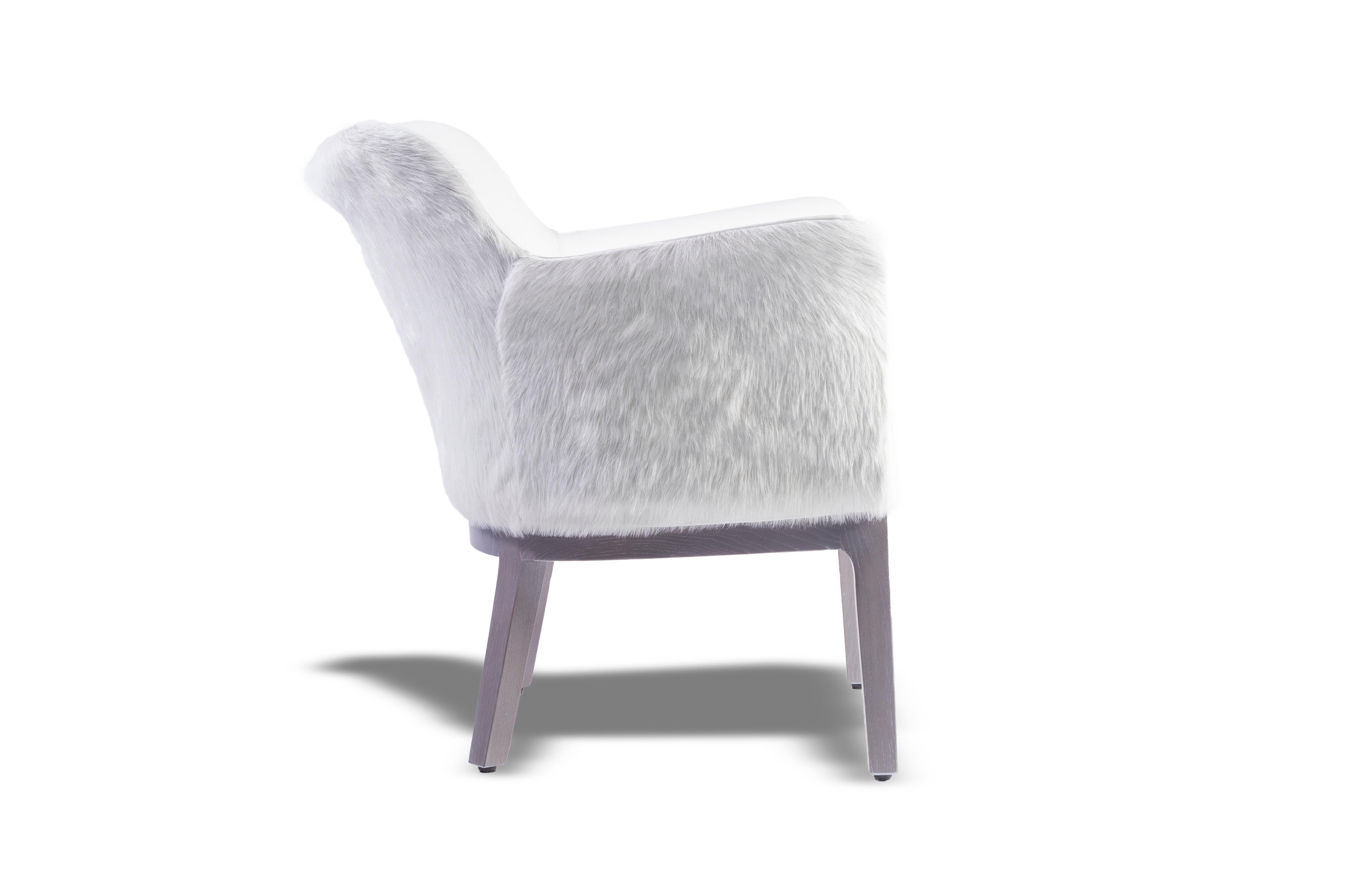Modern Lounge Armchair with Wing Style Design in White Cowhide For Sale