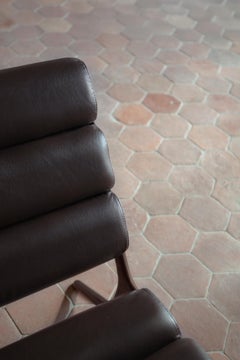Lounge Chair - Handmade Sandcasted Frame in Aged Brass with Dark Brown Leather
