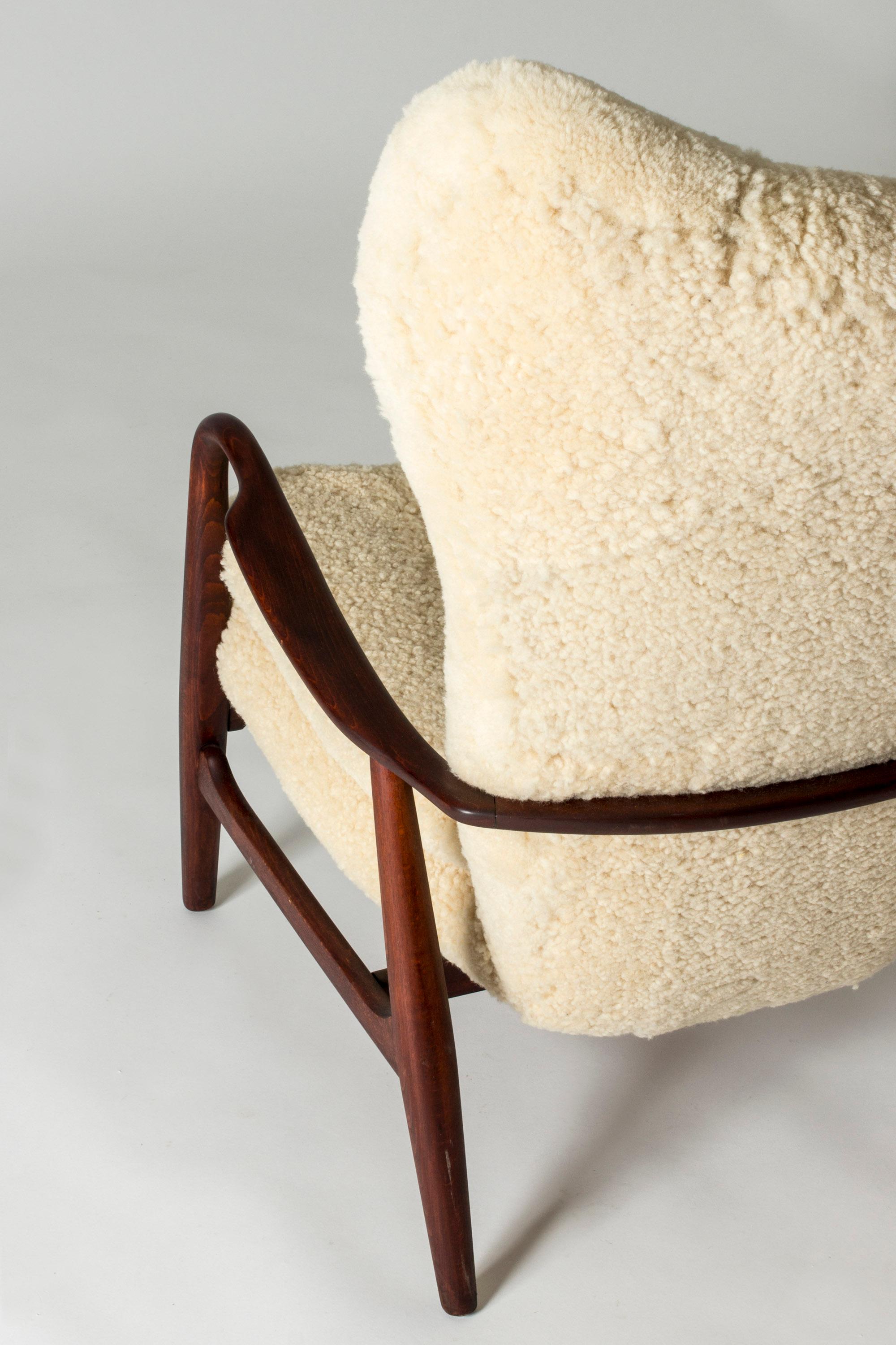 Sheepskin Lounge Chair and Footstool by Ib Madsen and Acton Schubell, Denmark, 1950s