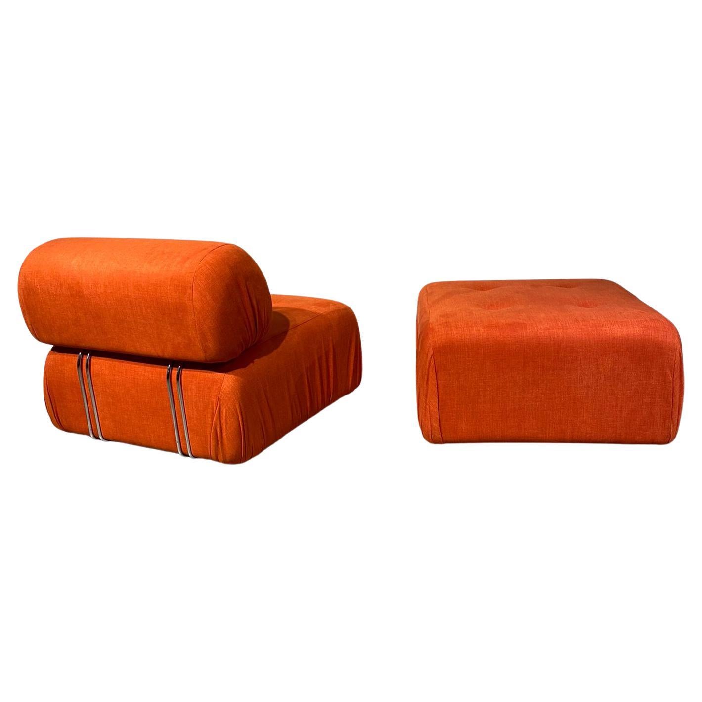 Fauteuil de salon et son pouf