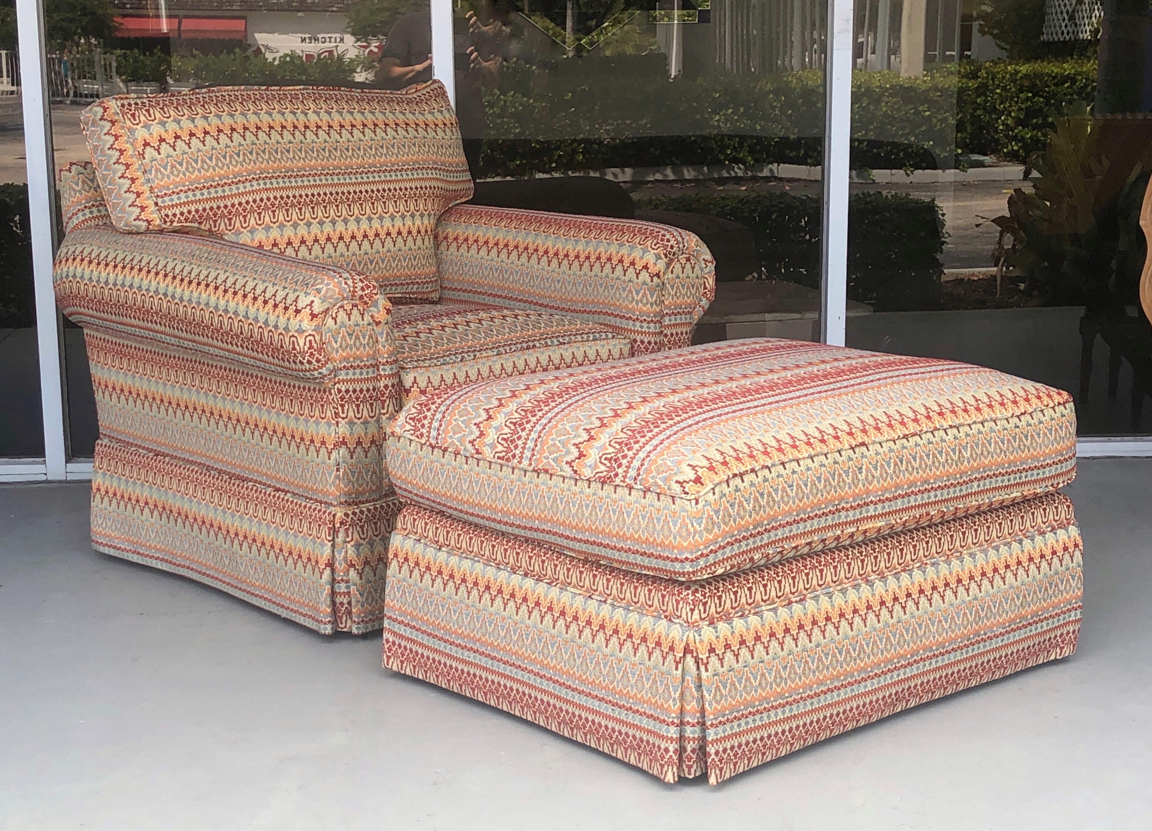 American Lounge Chair and Ottoman by Century Missoni Fabric Upholstery
