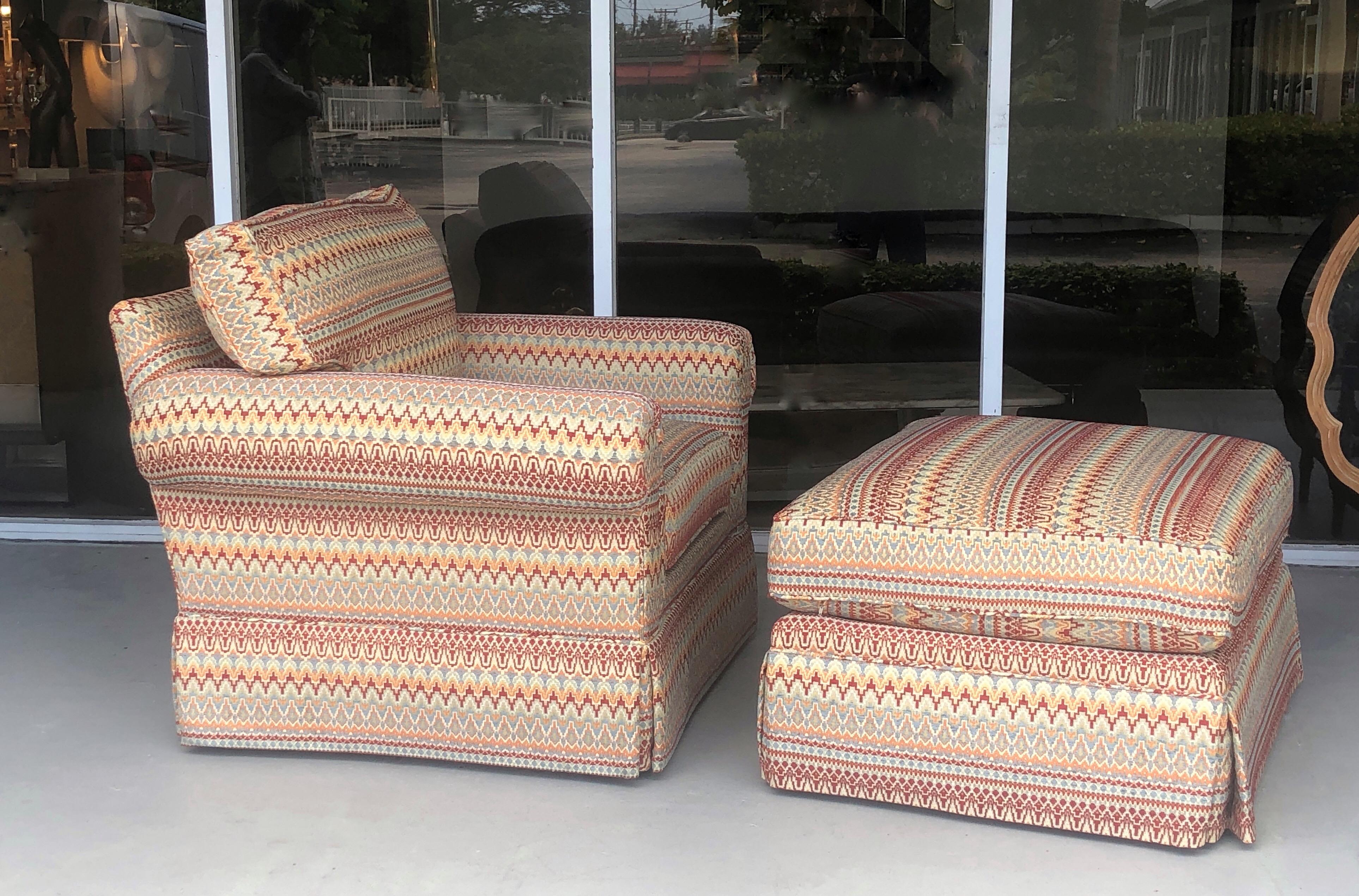 Late 20th Century Lounge Chair and Ottoman by Century Missoni Fabric Upholstery