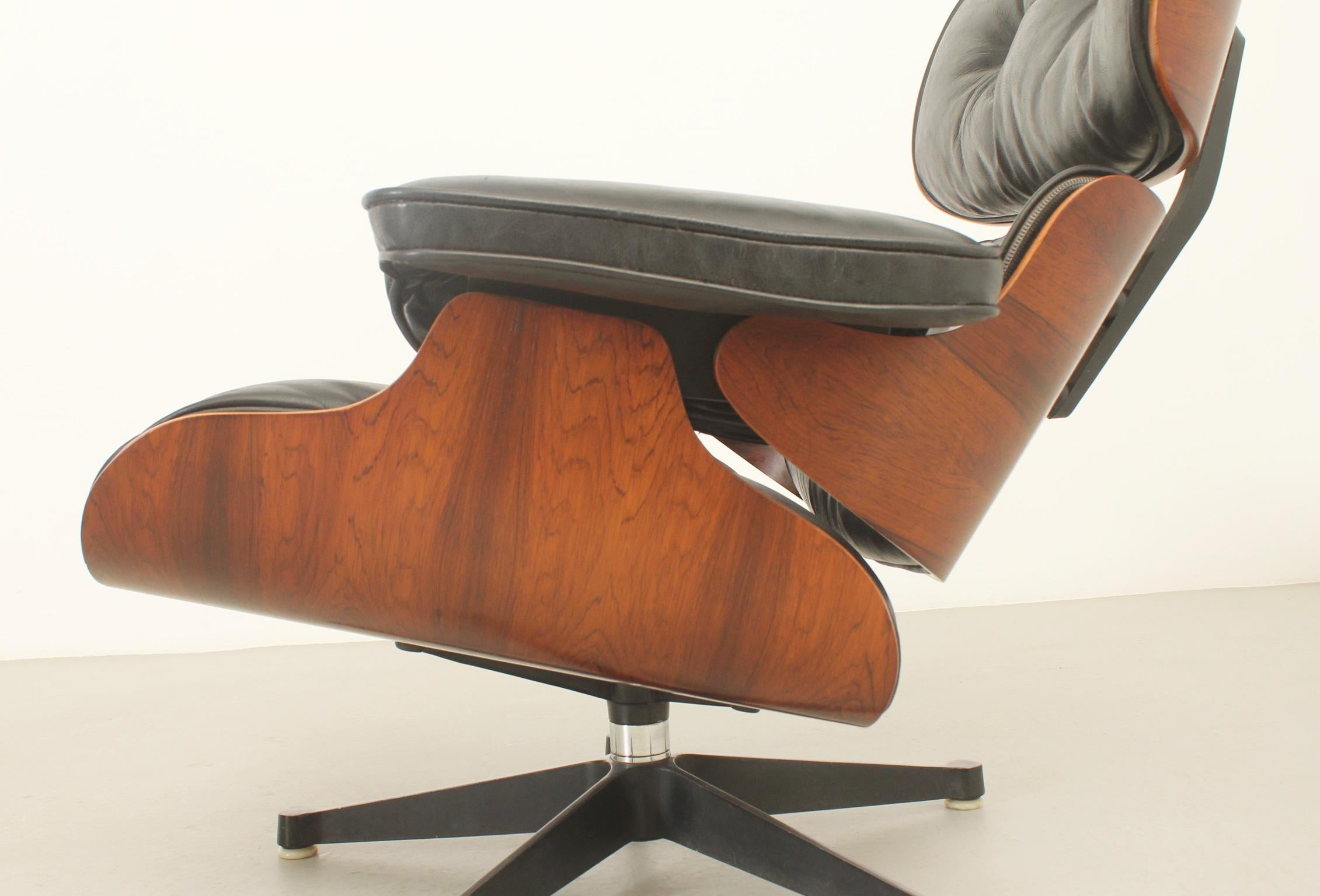 Leather Lounge Chair and Ottoman by Charles and Ray Eames, 1960's