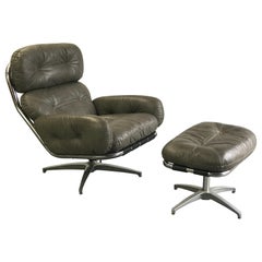 Lounge Chair and Ottoman by Directional, Attr. to Milo Baughman, Leather Chrome