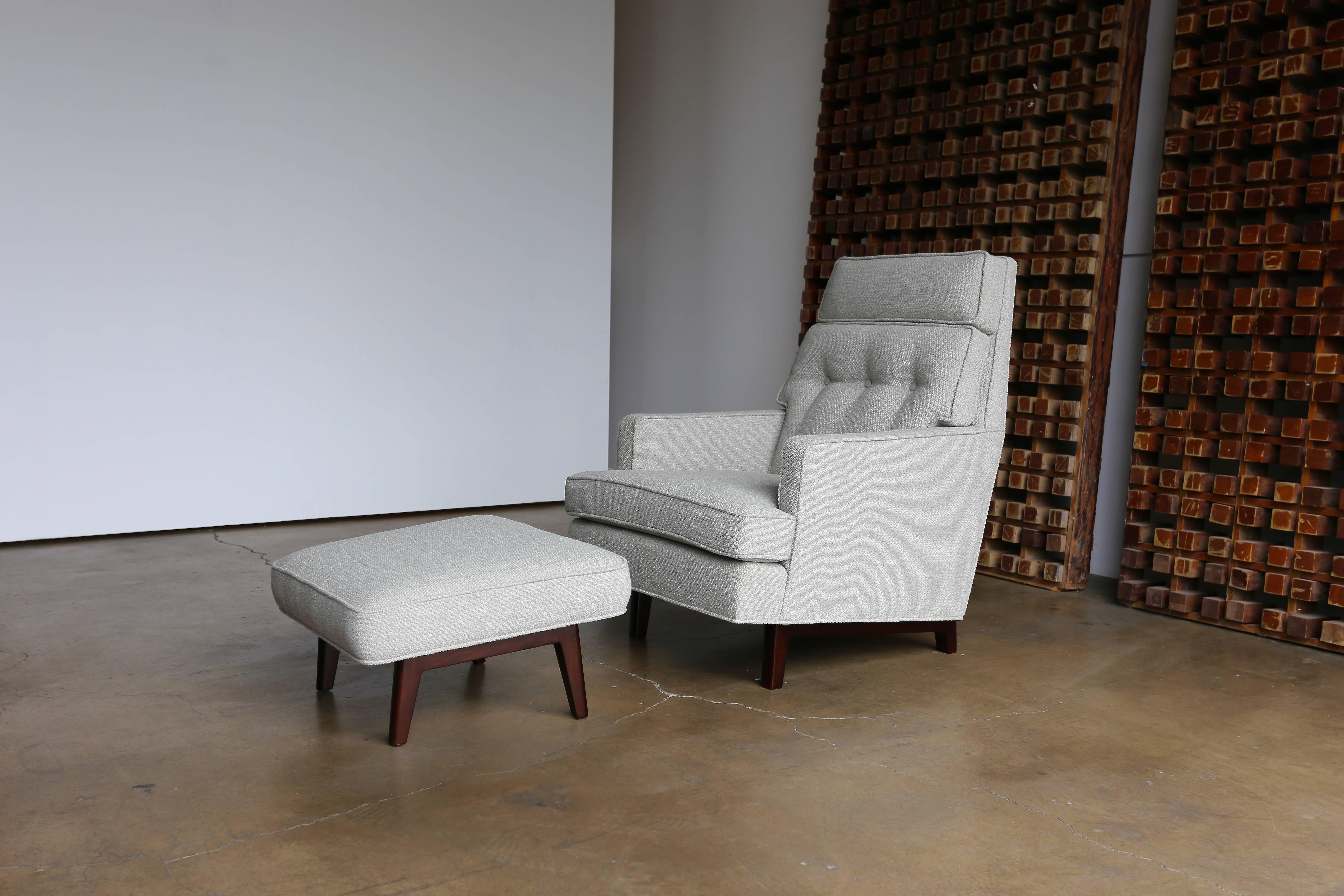 Lounge chair and ottoman by Edward Wormley for Dunbar. This piece has been professionally restored.
