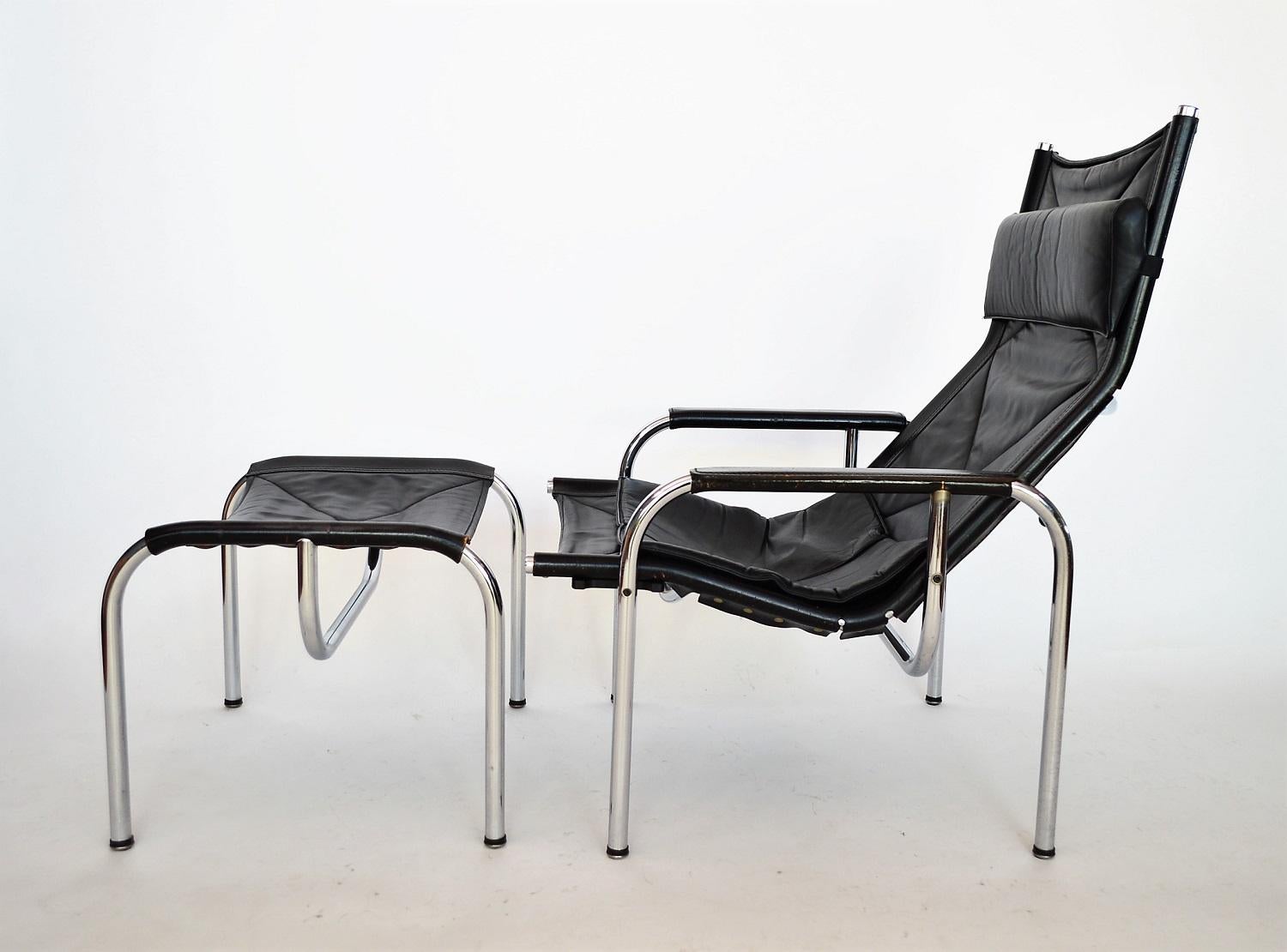 Mid-Century Modern Lounge Chair and Ottoman by Hans Eichenberger for Strässle, 1970s