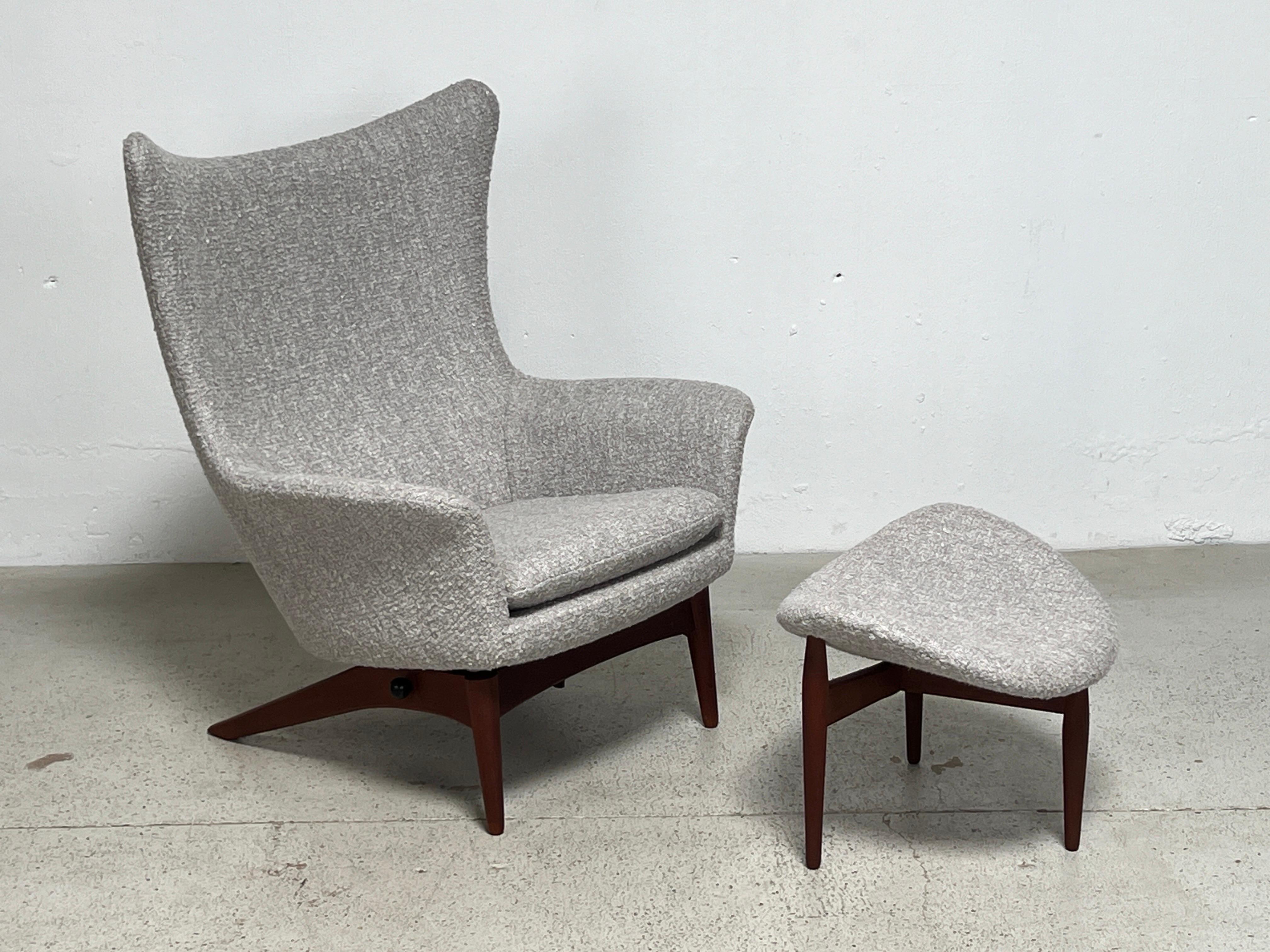 Walnut Lounge Chair and Ottoman by HW Klein for Bramin