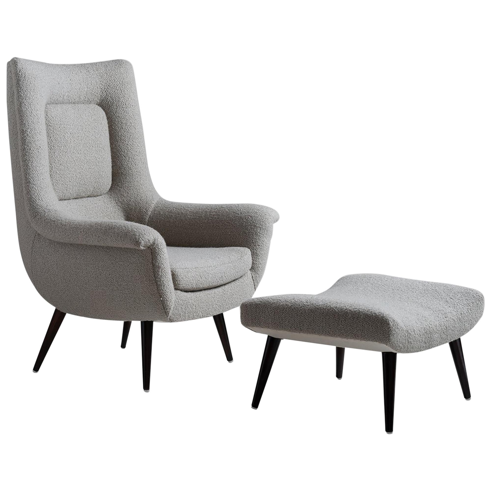 Lounge Chair and Ottoman by Lawrence Peabody in a Belgian Textured Wool Blend